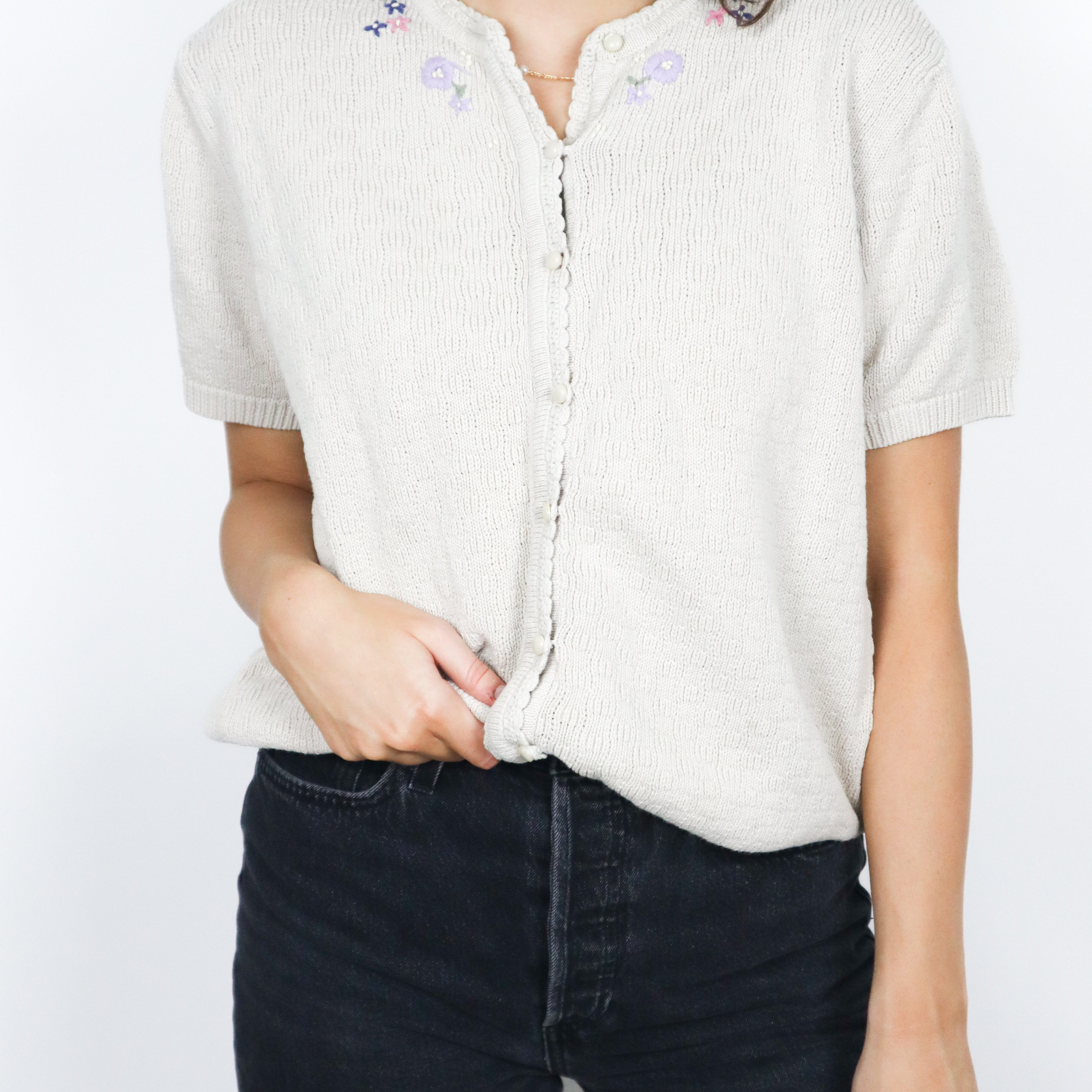 Vintage x Embroidered Short Sleeve Knit (S/M)