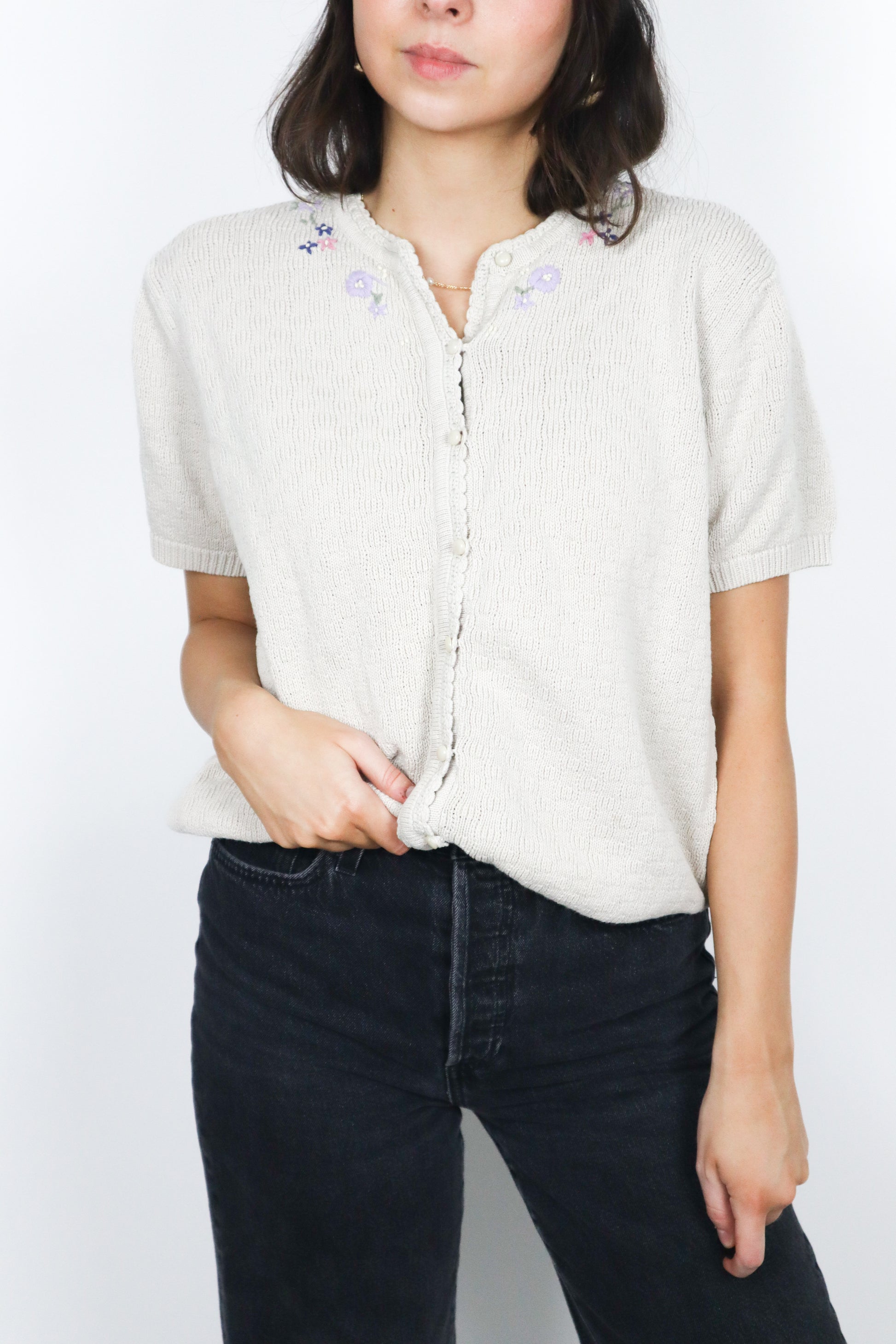 Vintage x Embroidered Short Sleeve Knit (S/M)