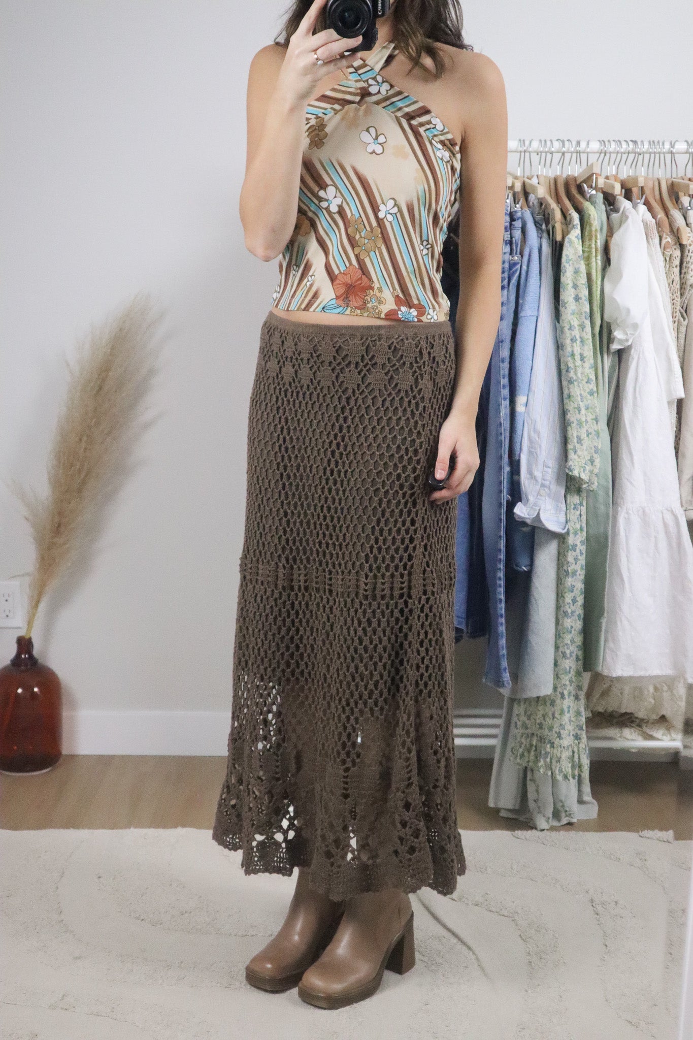 Vintage x Crochet Cotton/Linen Maxi Skirt (M)