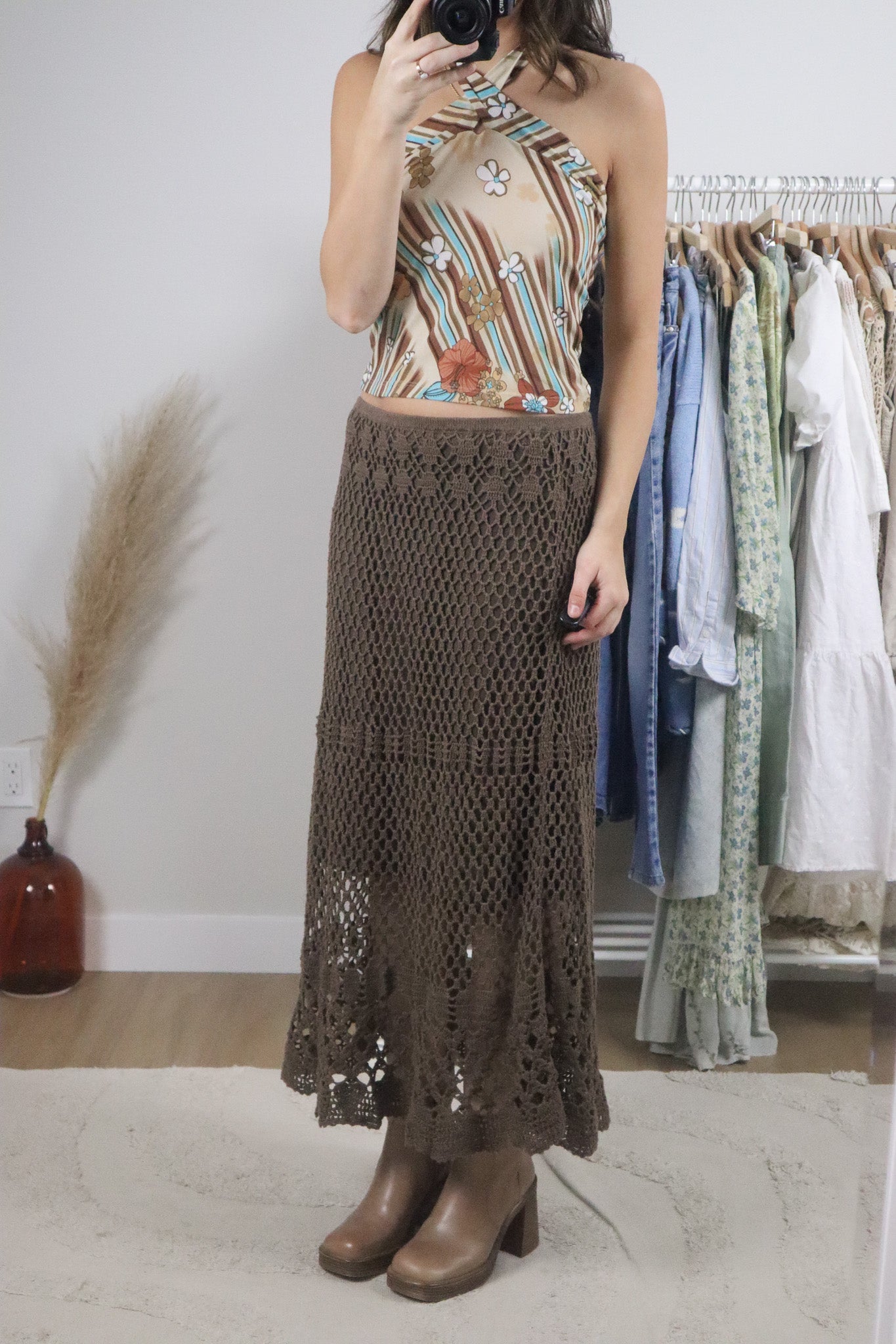 Vintage x Crochet Cotton/Linen Maxi Skirt (M)