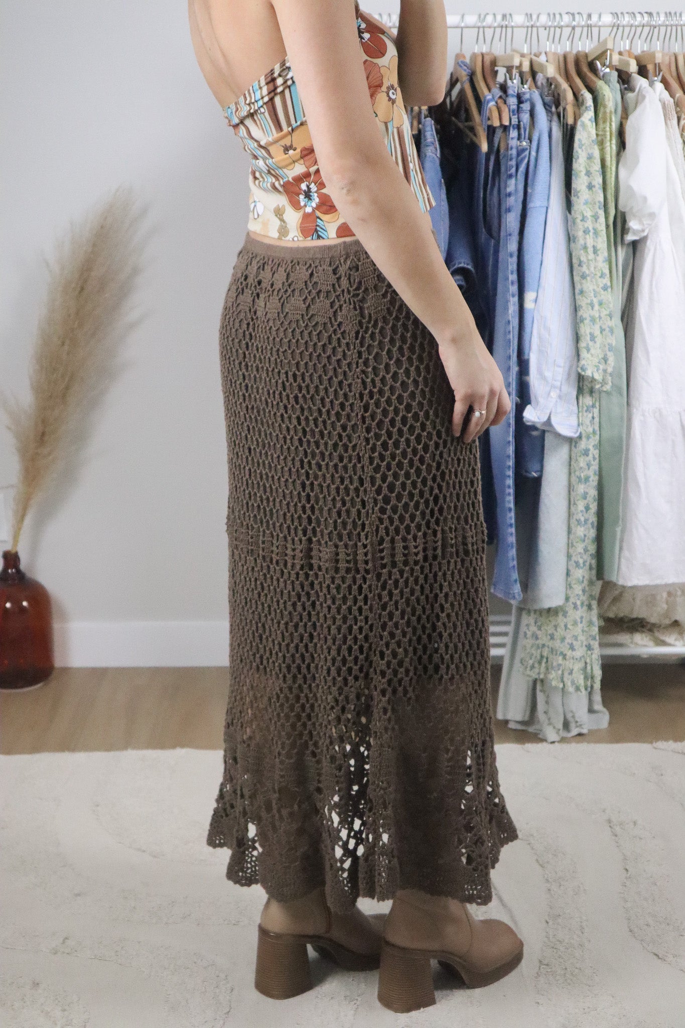 Vintage x Crochet Cotton/Linen Maxi Skirt (M)