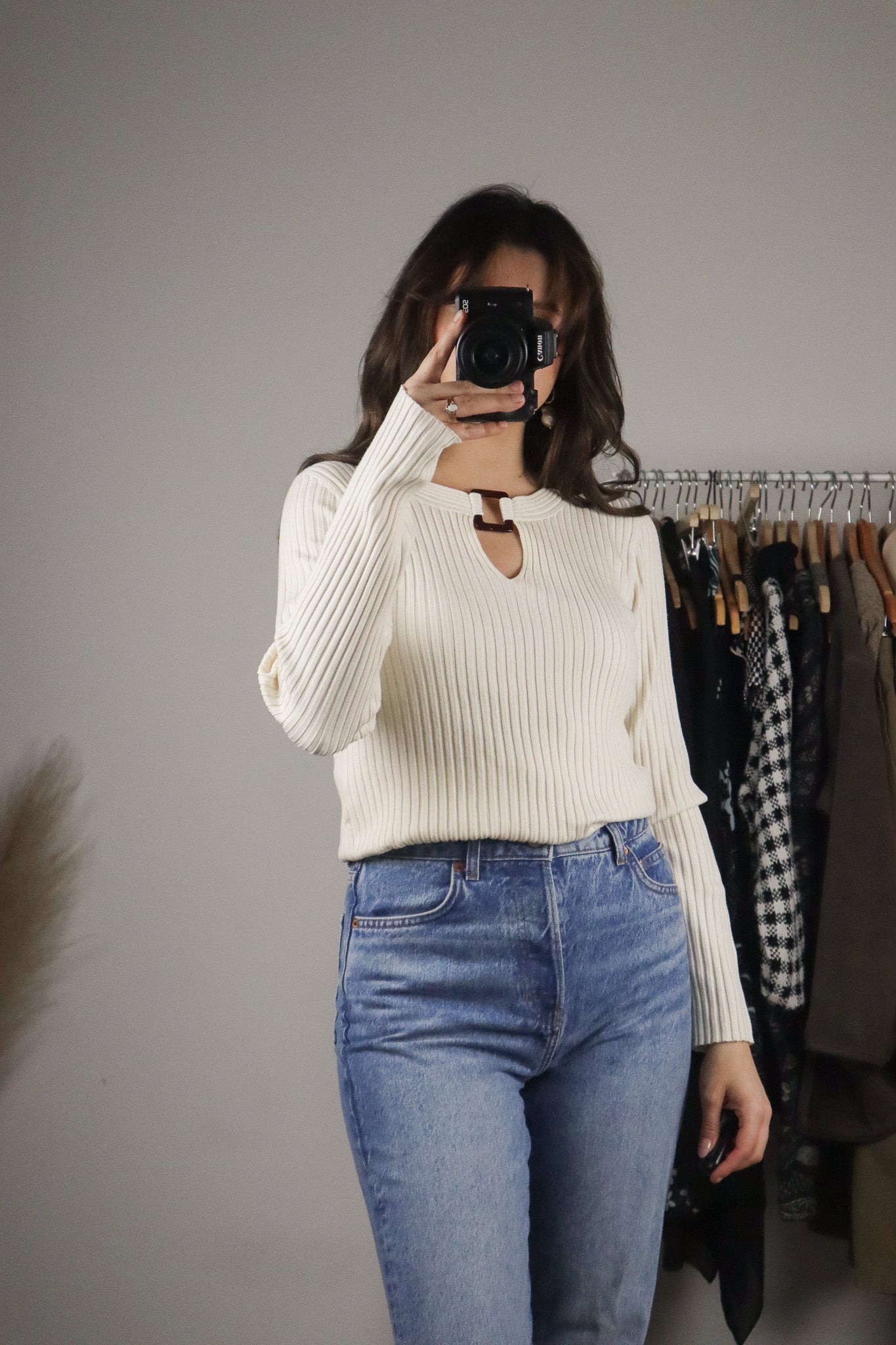 Vintage x Silk Blend Long-Sleeve Top (S/M)