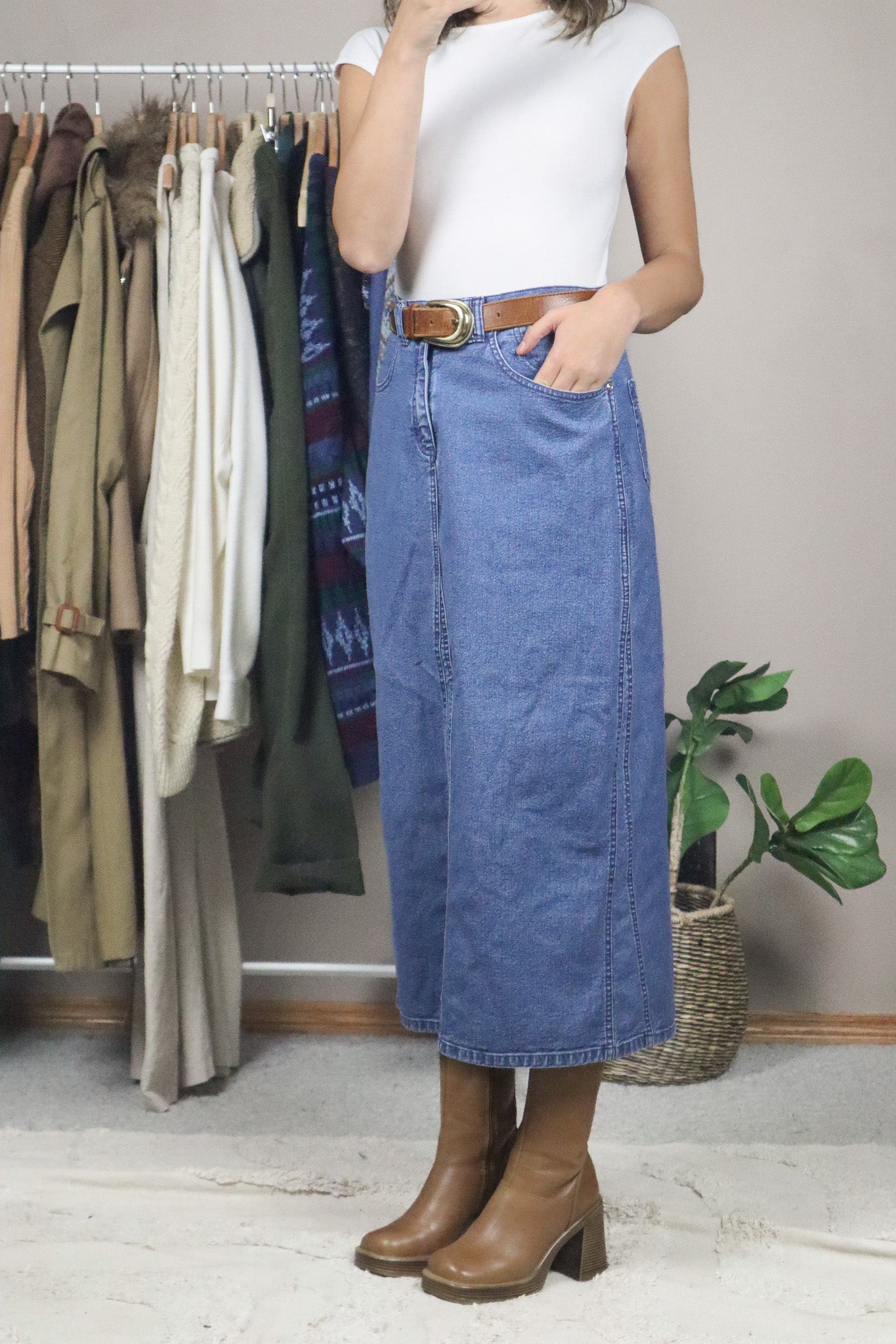 Vintage x Denim Midi Skirt (8/10)