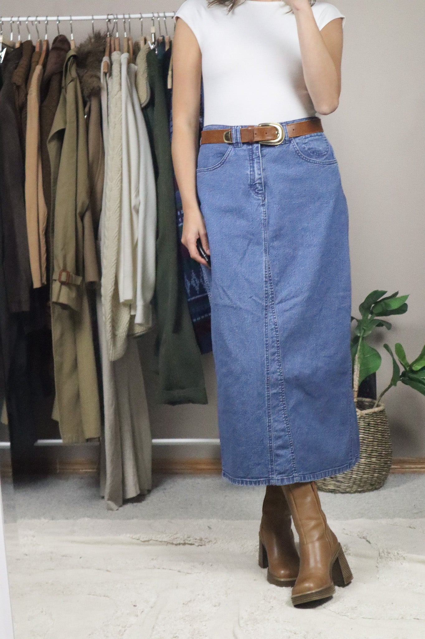 Vintage x Denim Midi Skirt (8/10)