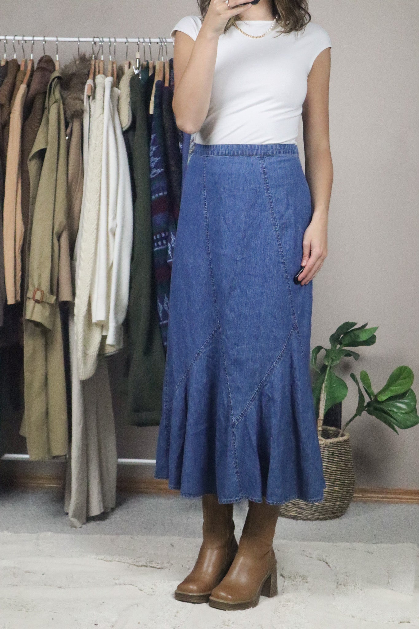 Vintage x Denim Midi Skirt (16/18)