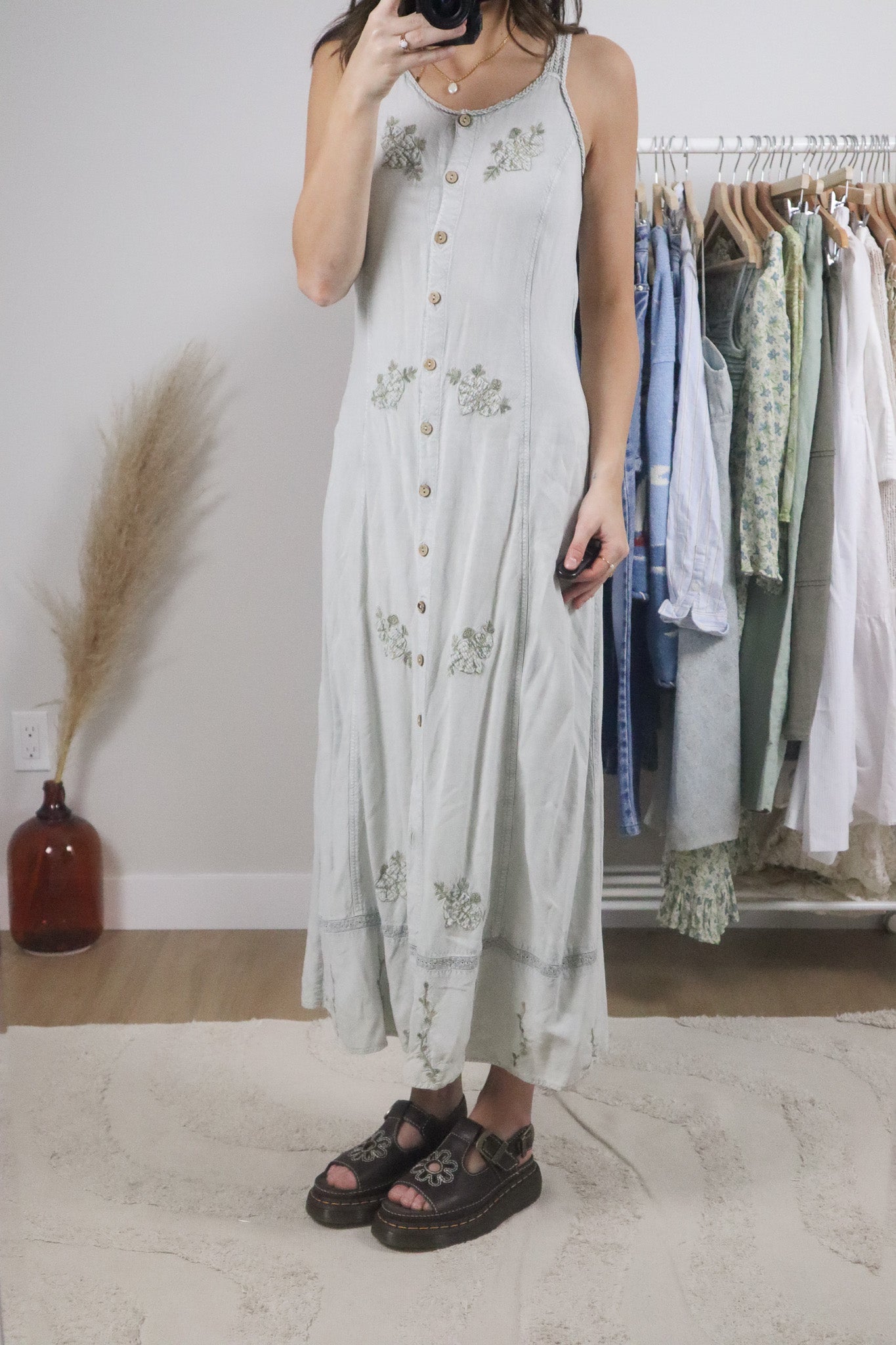 Vintage x Embroidered Maxi Button Dress (S)