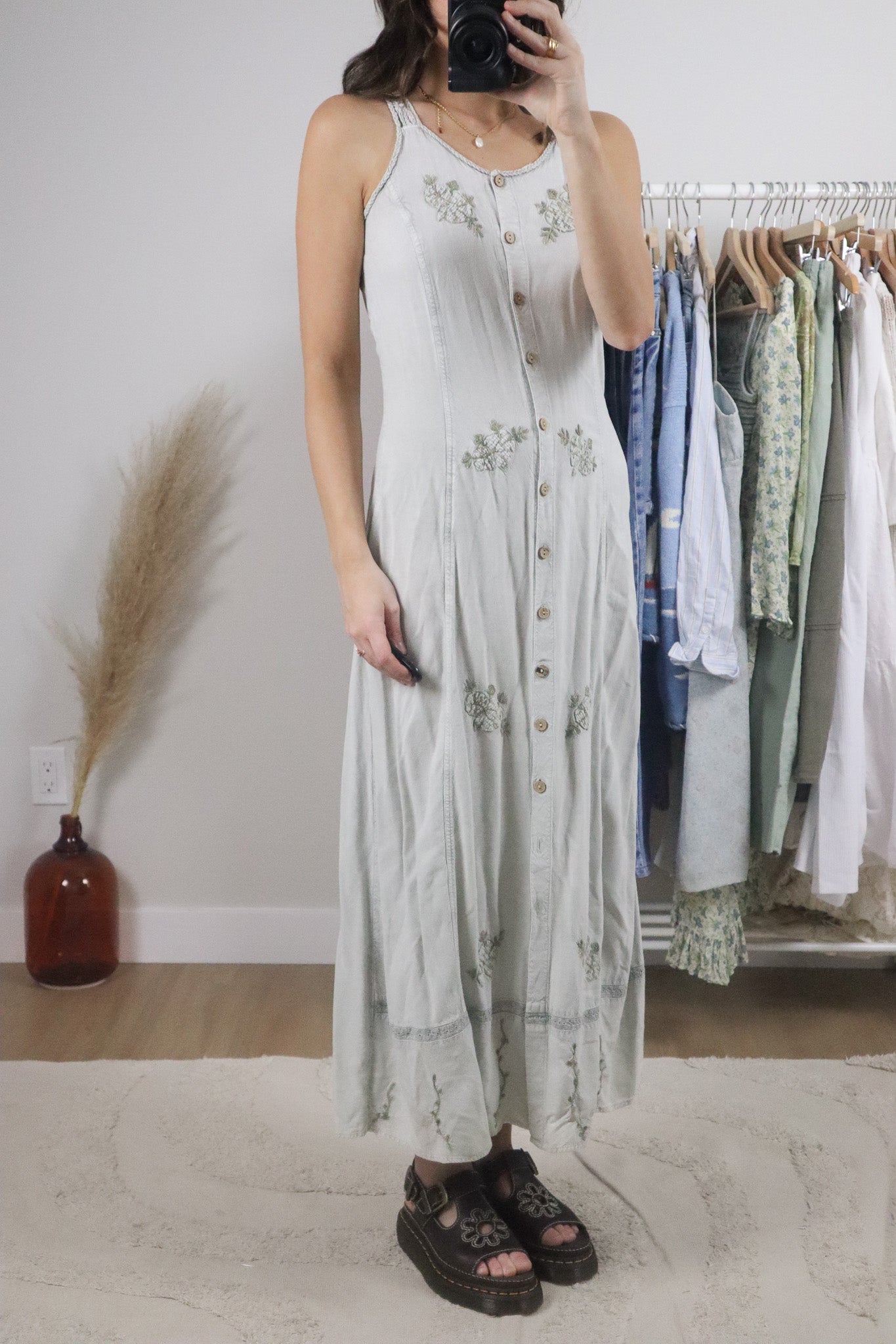 Vintage x Embroidered Maxi Button Dress (S)