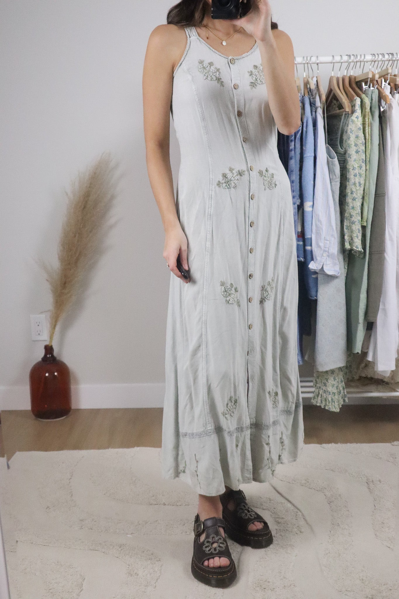 Vintage x Embroidered Maxi Button Dress (S)