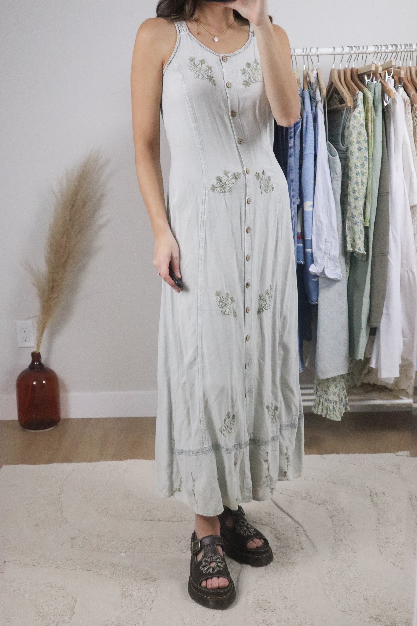 Vintage x Embroidered Maxi Button Dress (S)