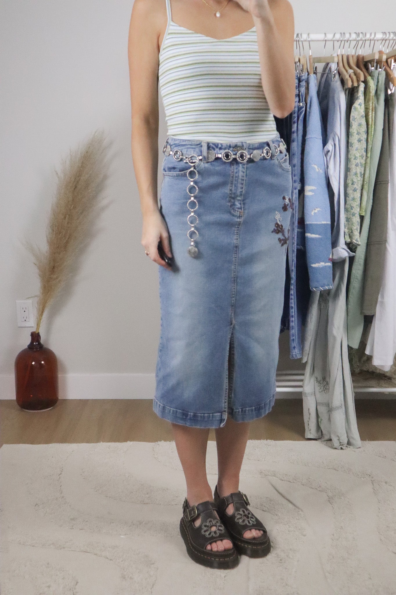 Vintage x Denim Embroidered Denim Midi Skirt (6)