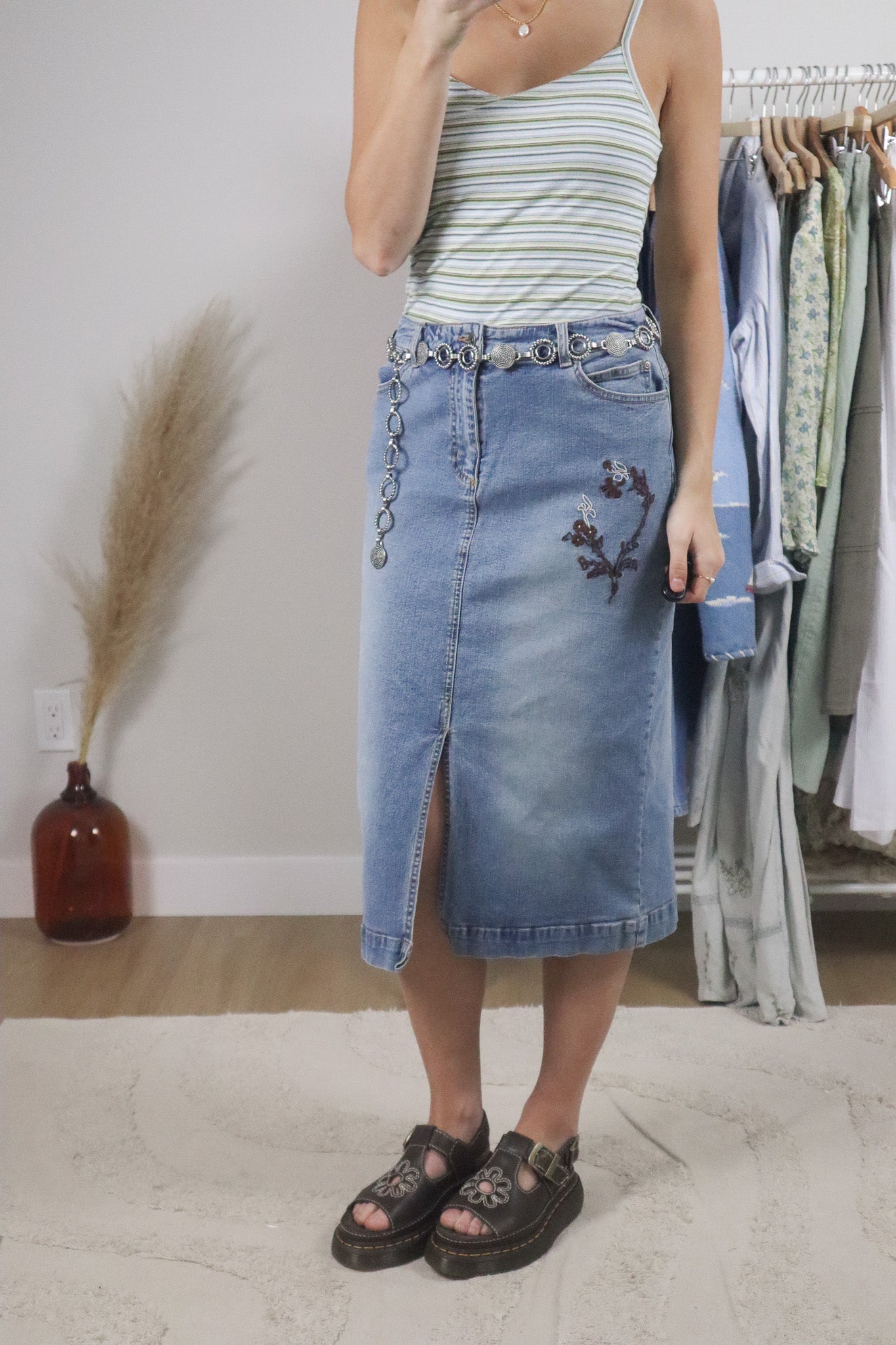 Vintage x Denim Embroidered Denim Midi Skirt (6)