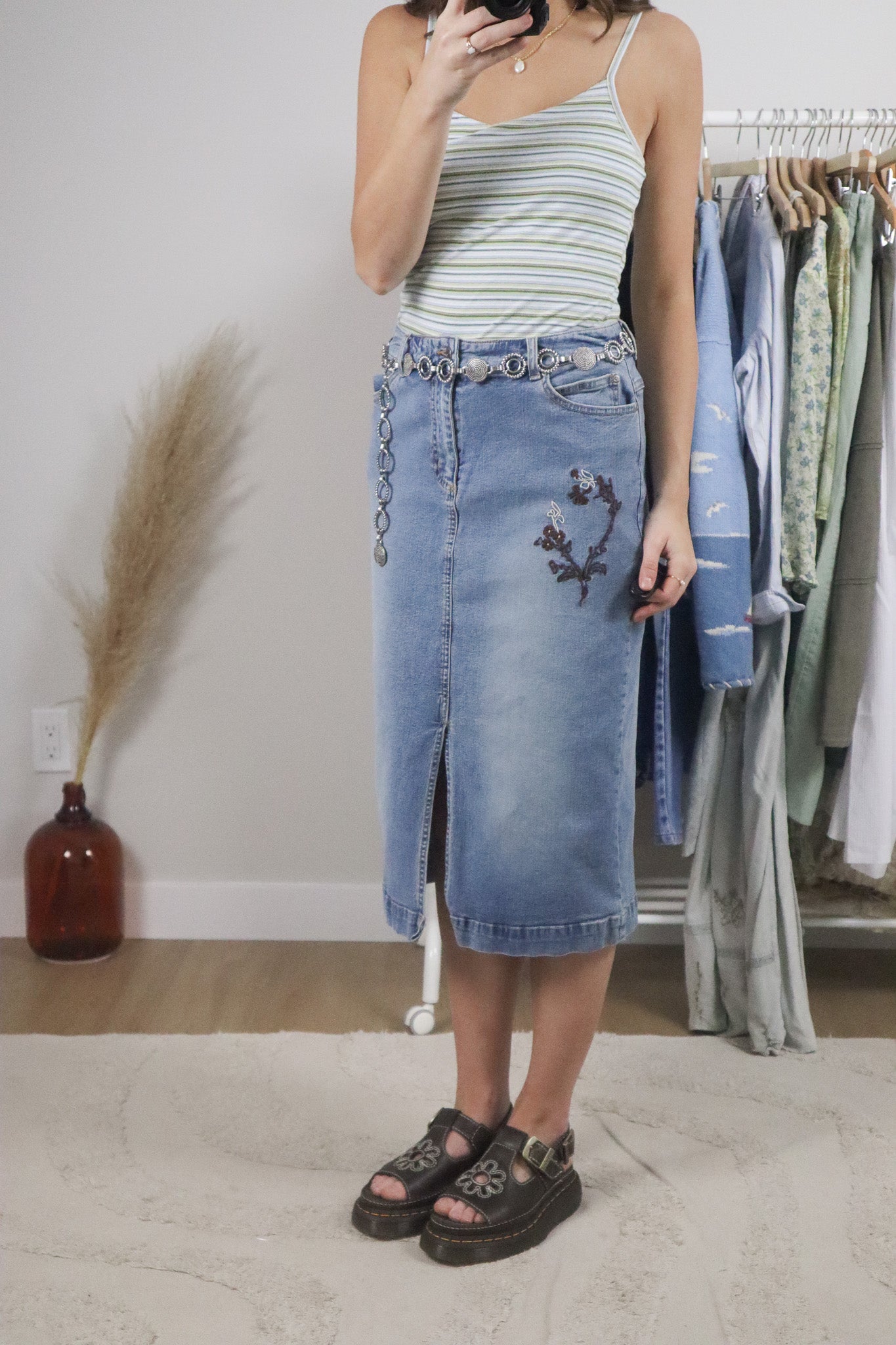 Vintage x Denim Embroidered Denim Midi Skirt (6)