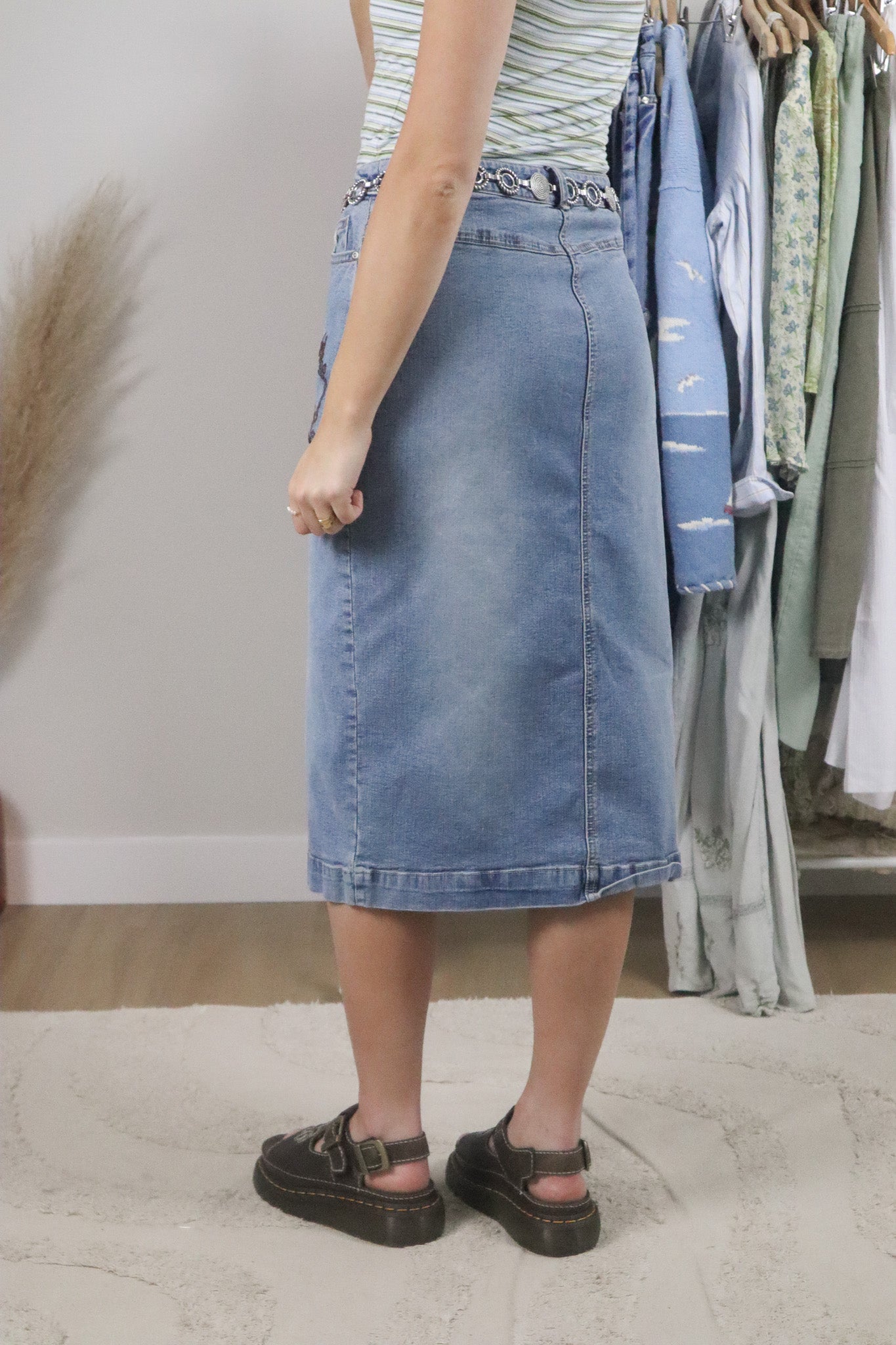 Vintage x Denim Embroidered Denim Midi Skirt (6)