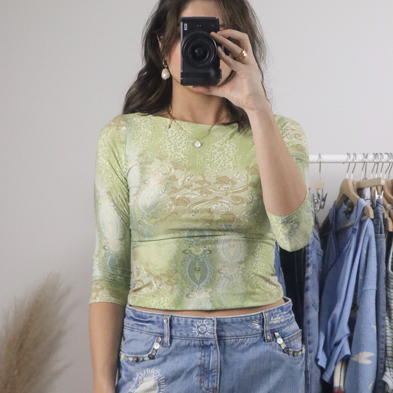 Made in Canada x Vintage x Pattern 3/4 Sleeve Top (XS/S)