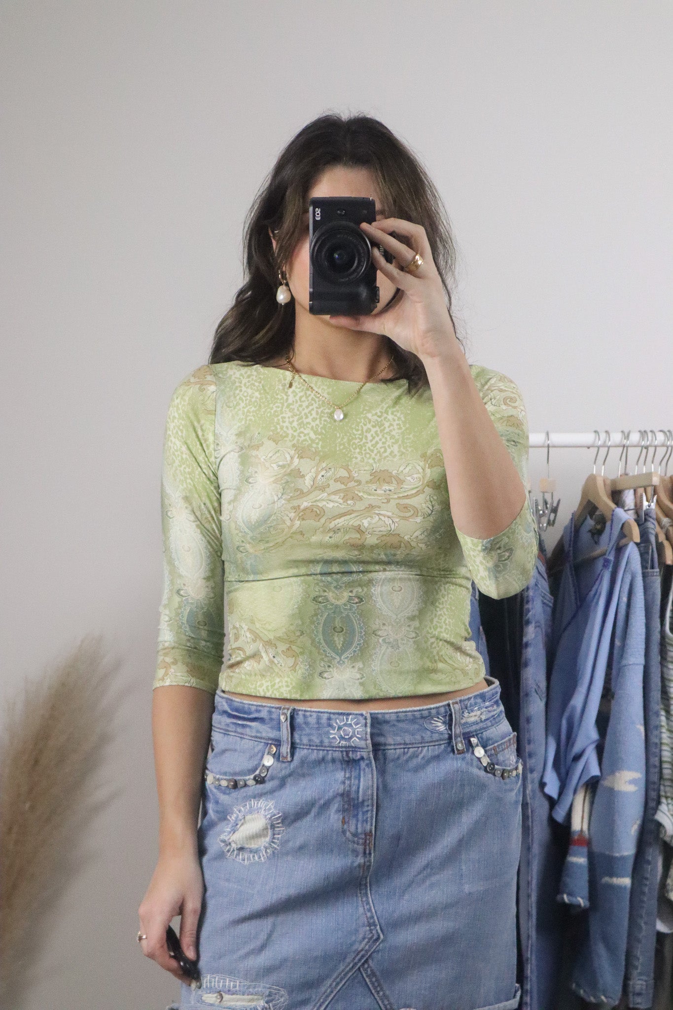 Made in Canada x Vintage x Pattern 3/4 Sleeve Top (XS/S)
