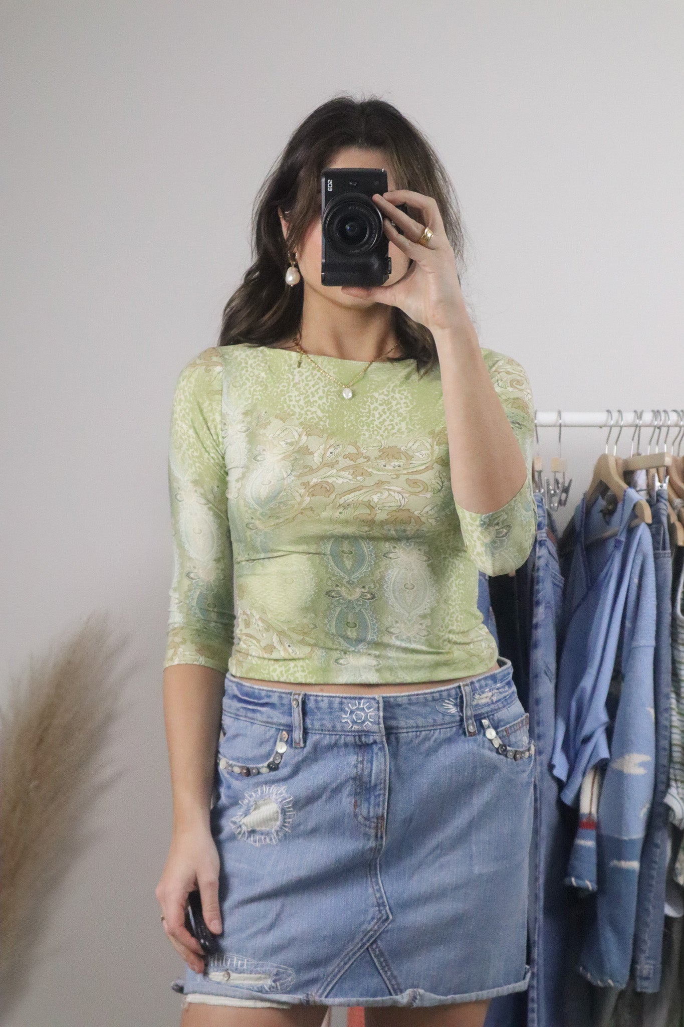Made in Canada x Vintage x Pattern 3/4 Sleeve Top (XS/S)