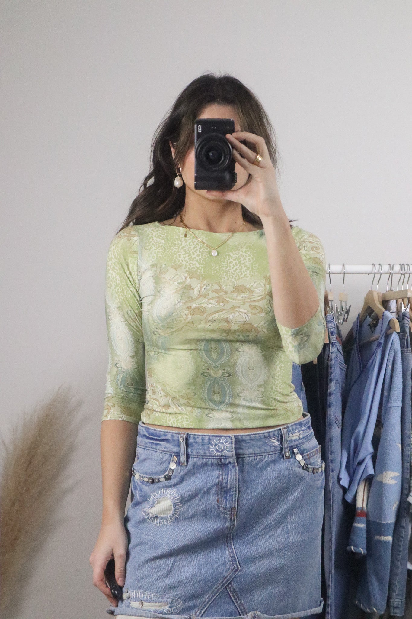 Made in Canada x Vintage x Pattern 3/4 Sleeve Top (XS/S)