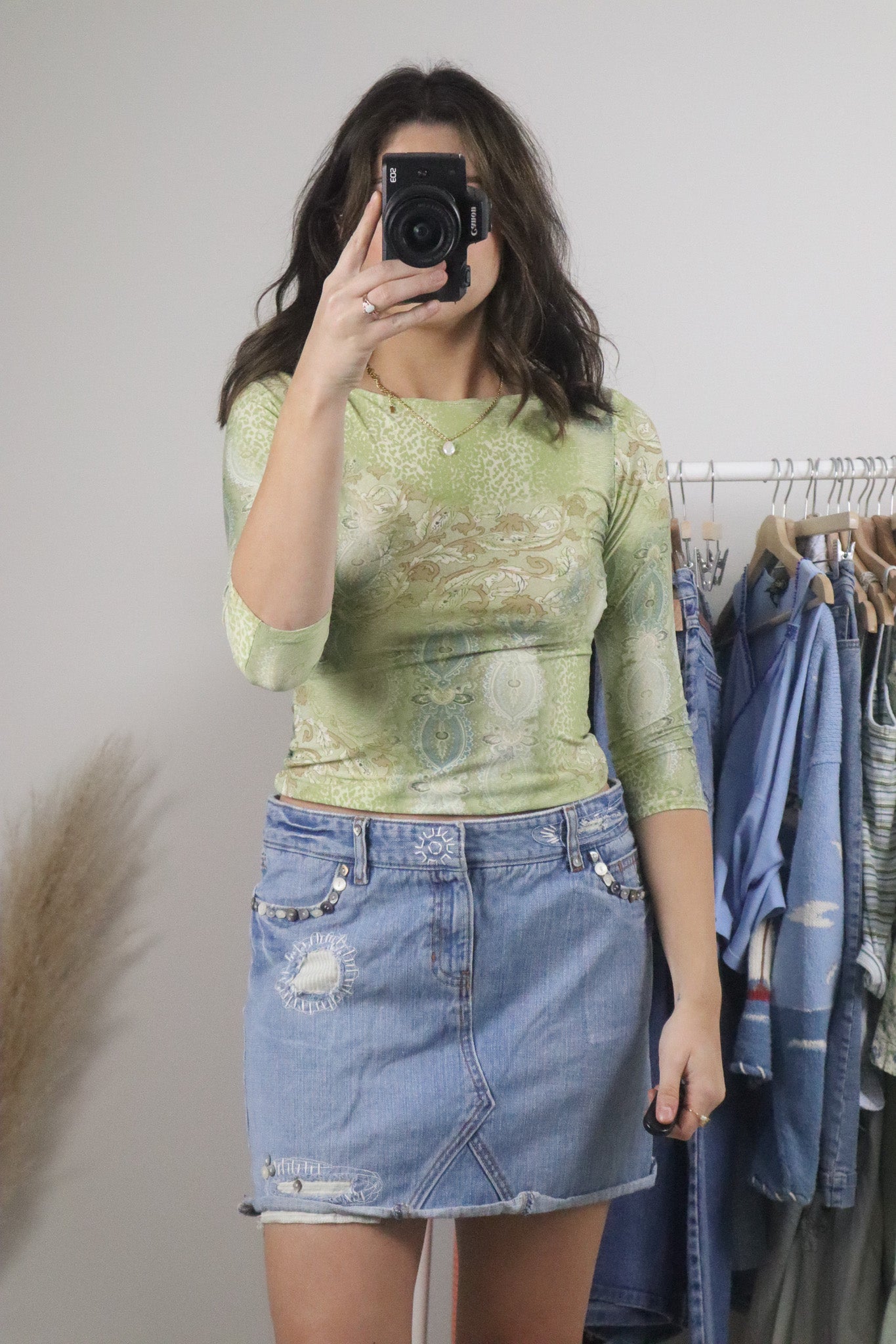 Made in Canada x Vintage x Pattern 3/4 Sleeve Top (XS/S)