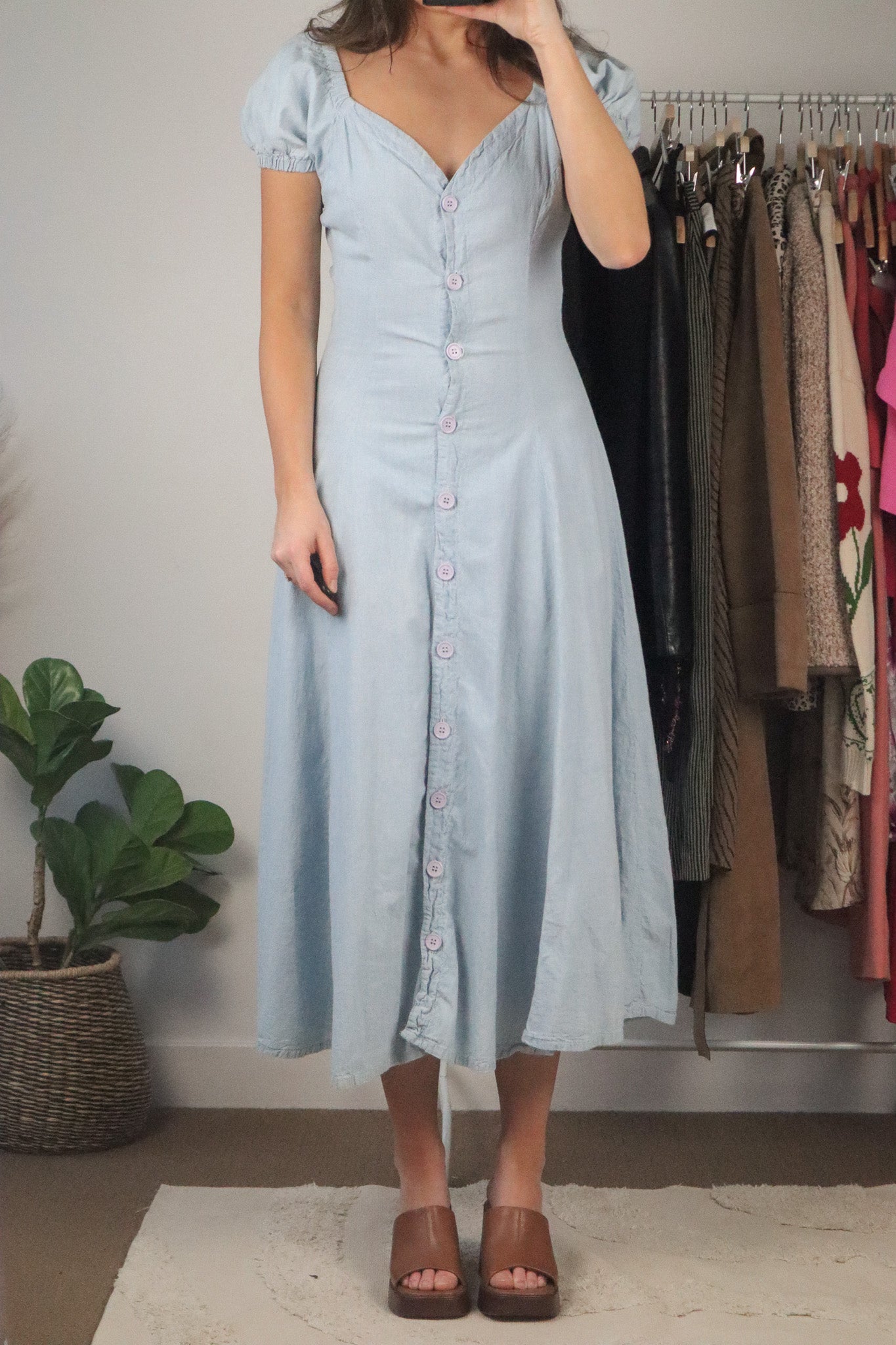 Vintage x Denim Maxi Puff Sleeve Dress (XS)