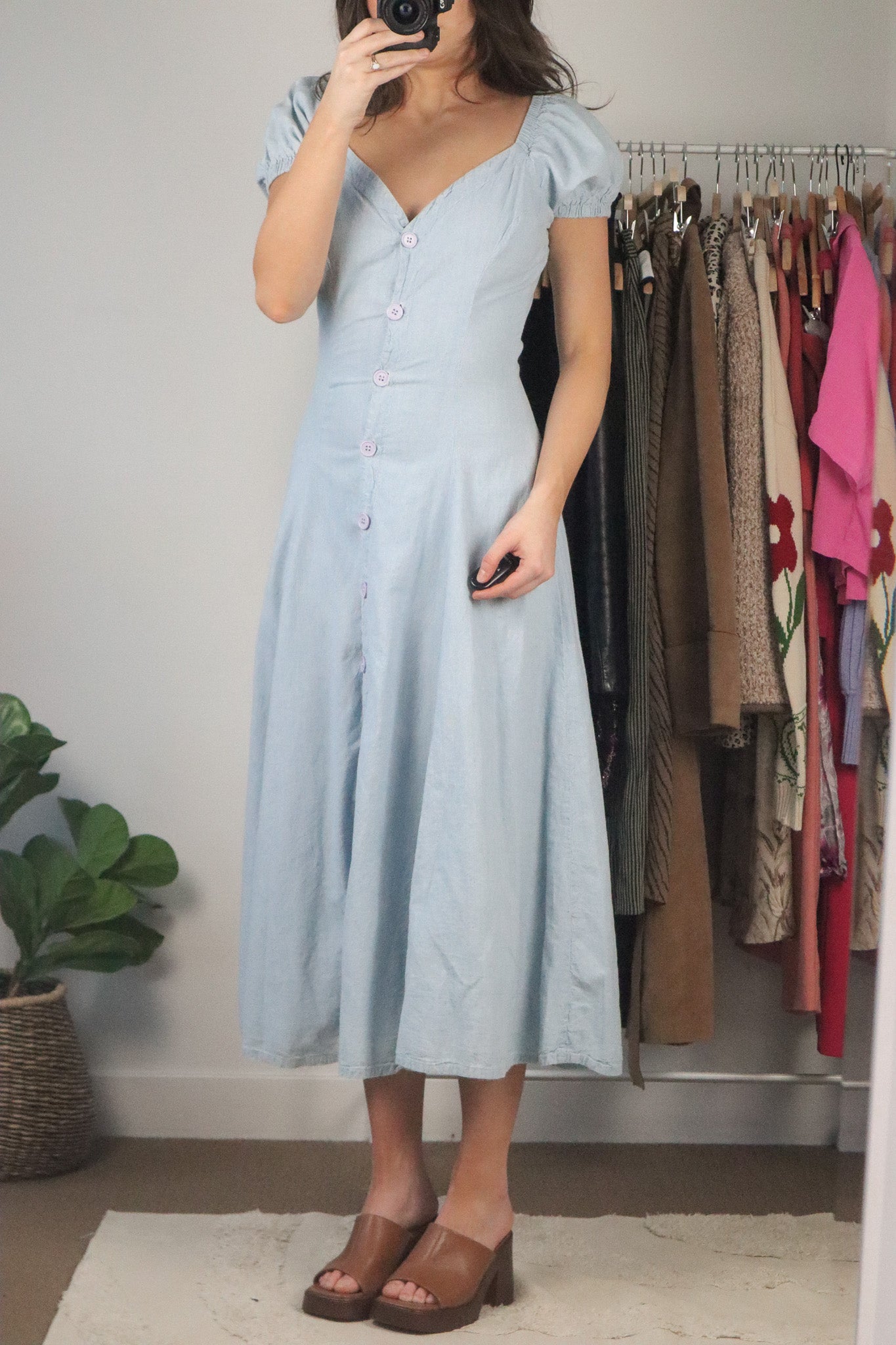 Vintage x Denim Maxi Puff Sleeve Dress (XS)
