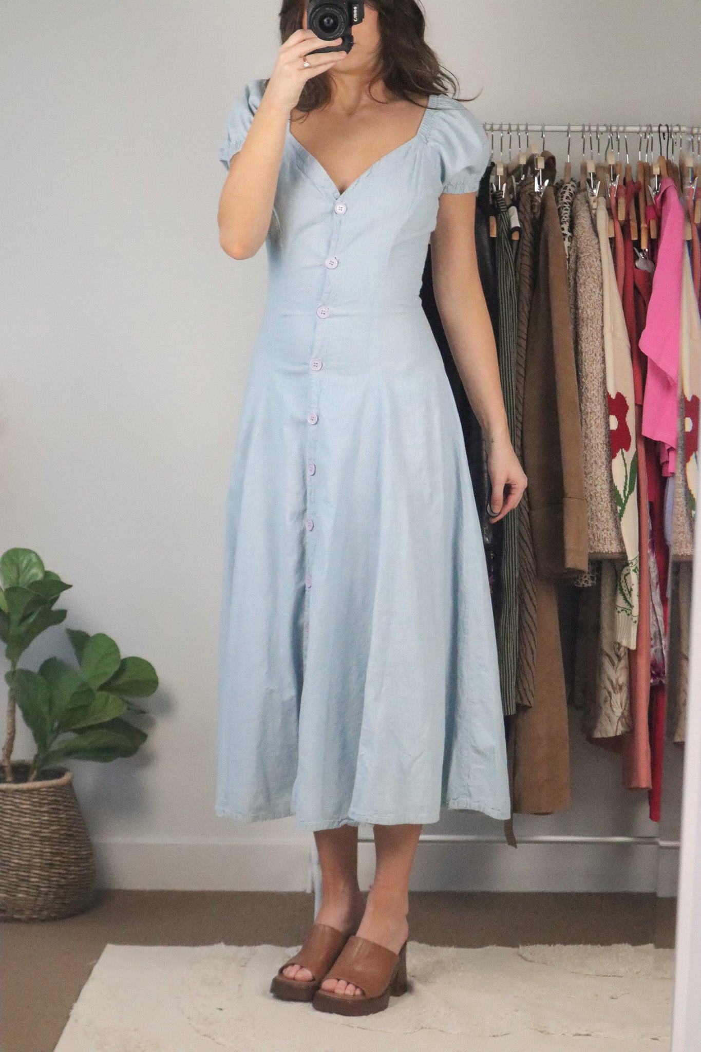 Vintage x Denim Maxi Puff Sleeve Dress (XS)
