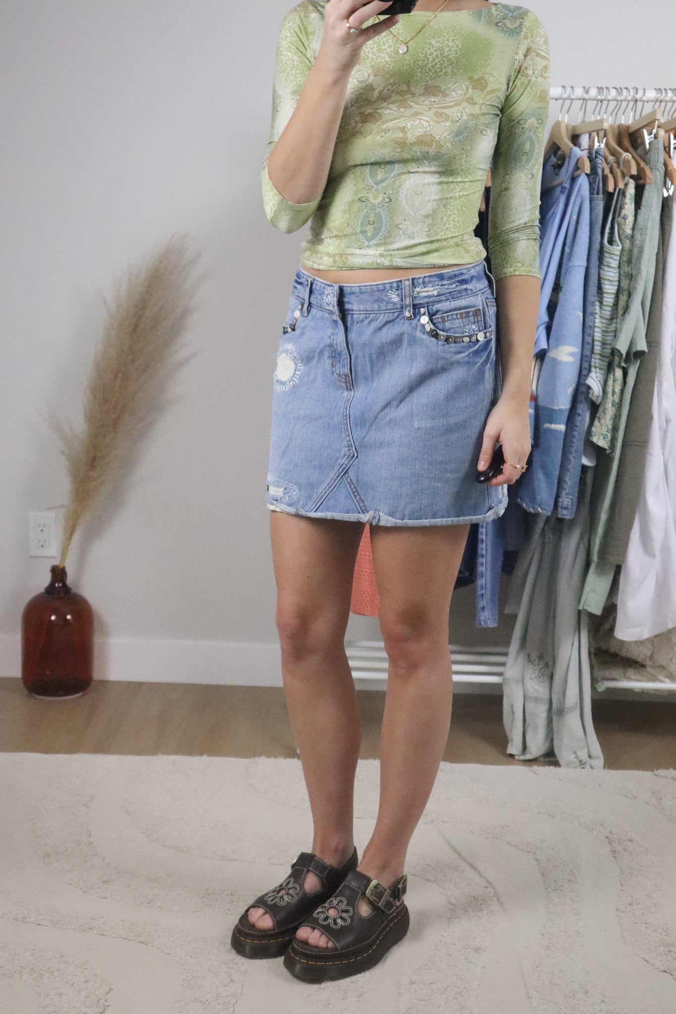 Vintage x Denim Embroidered Denim Mini Skirt (6/8)