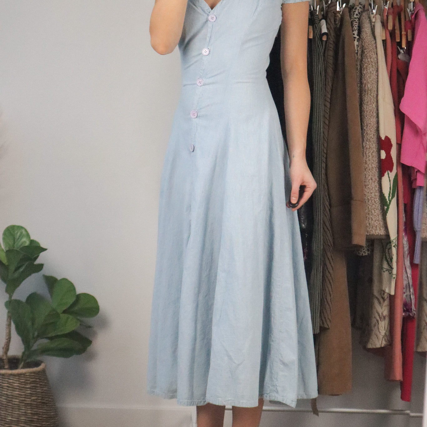 Vintage x Denim Maxi Puff Sleeve Dress (XS)