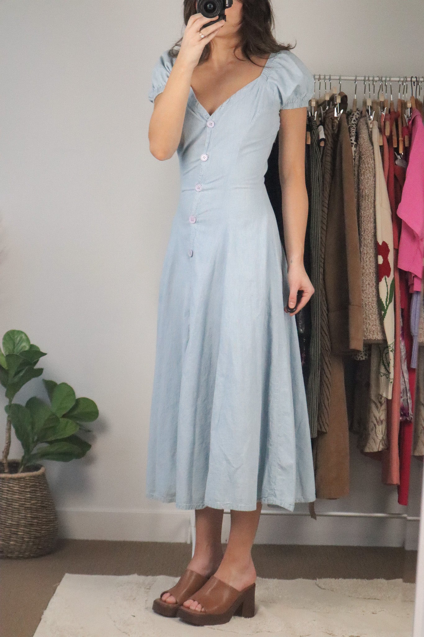 Vintage x Denim Maxi Puff Sleeve Dress (XS)