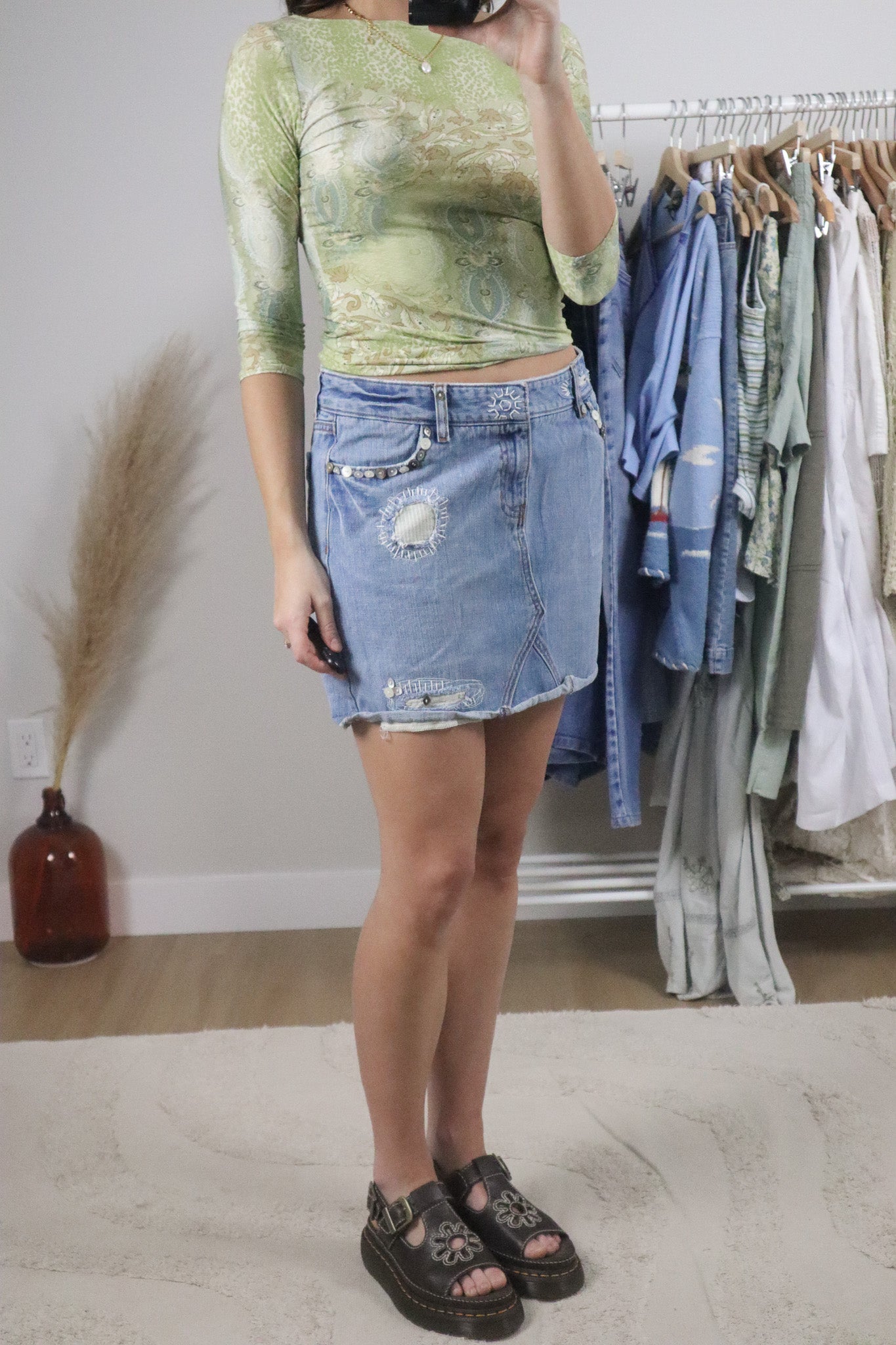 Vintage x Denim Embroidered Denim Mini Skirt (6/8)