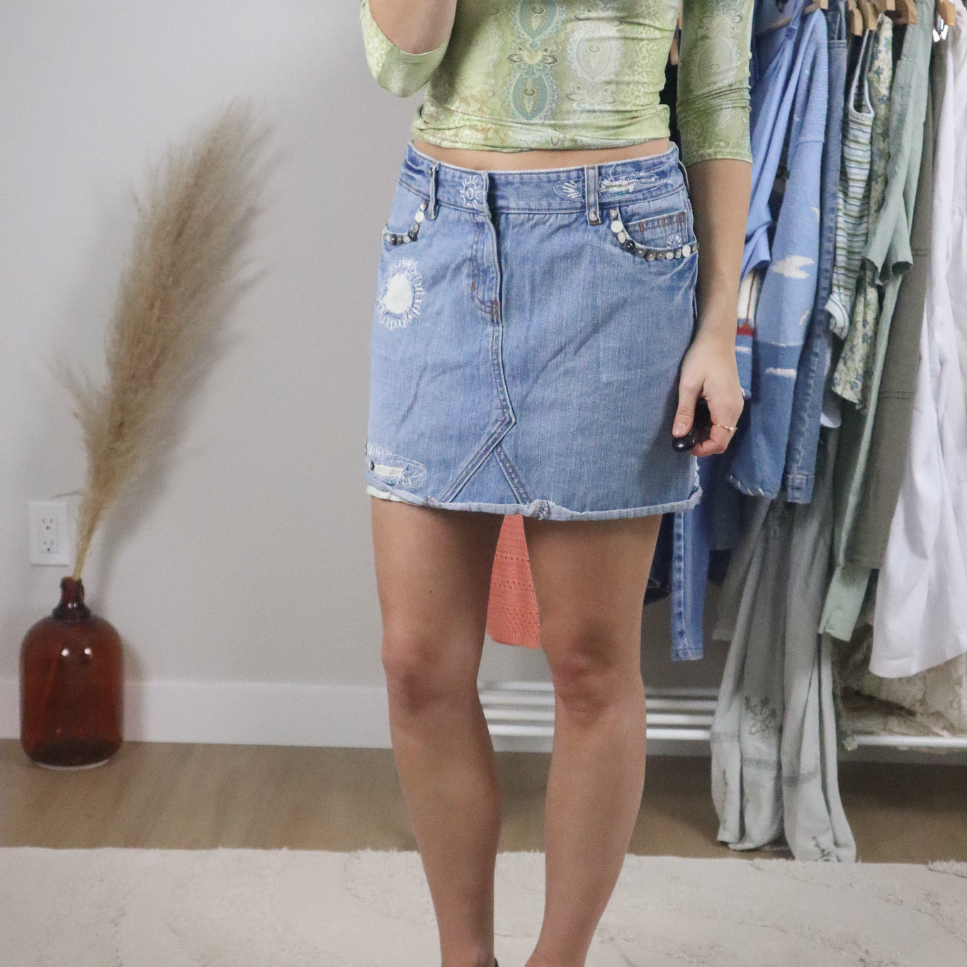 Vintage x Denim Embroidered Denim Mini Skirt (6/8)
