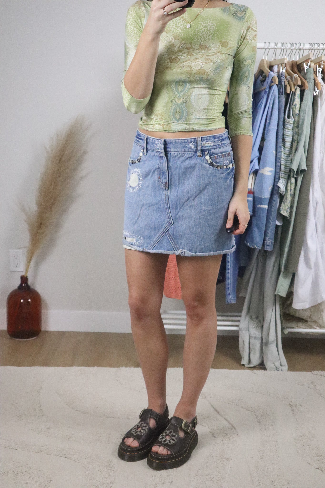 Vintage x Denim Embroidered Denim Mini Skirt (6/8)