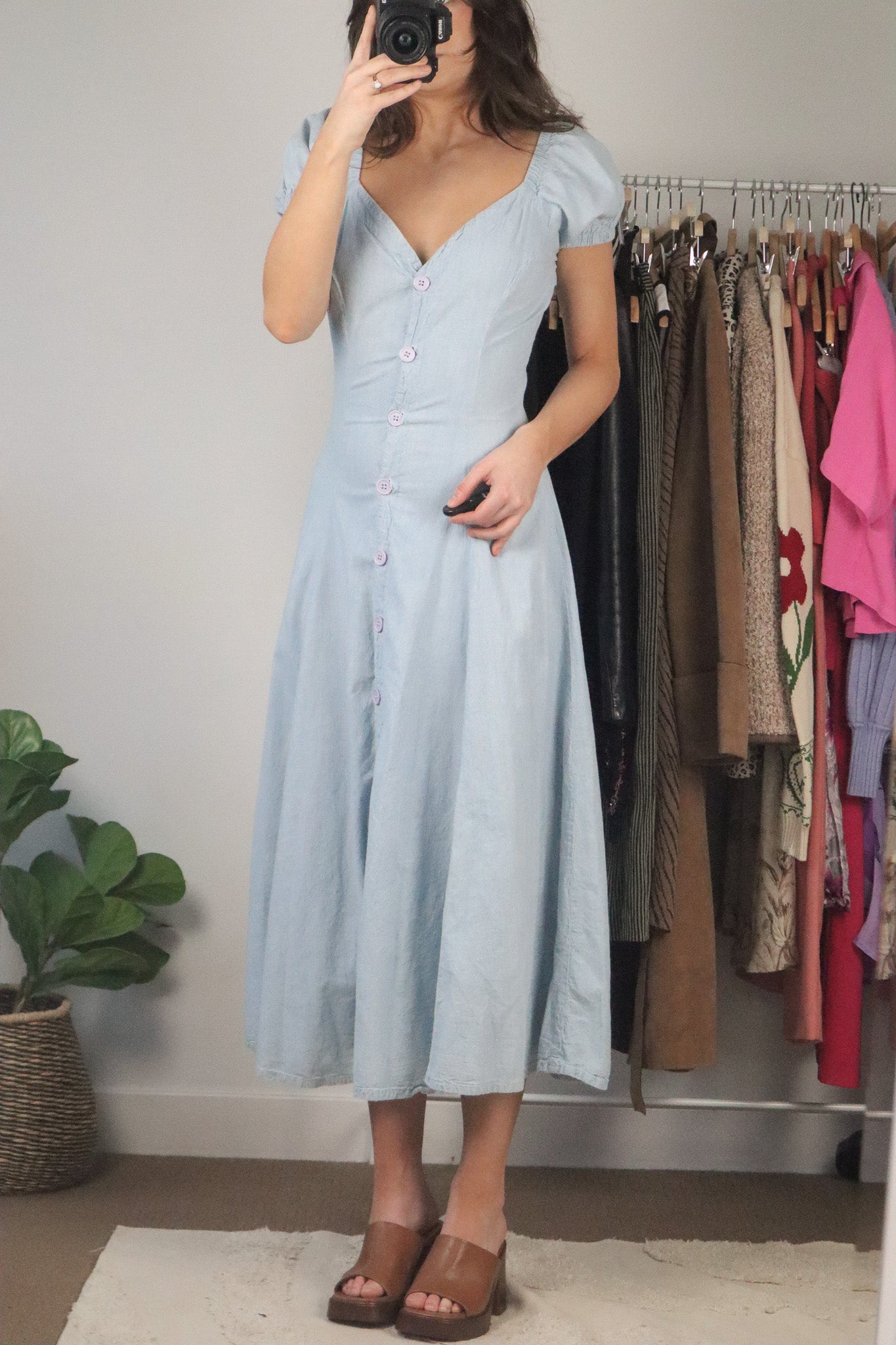 Vintage x Denim Maxi Puff Sleeve Dress (XS)