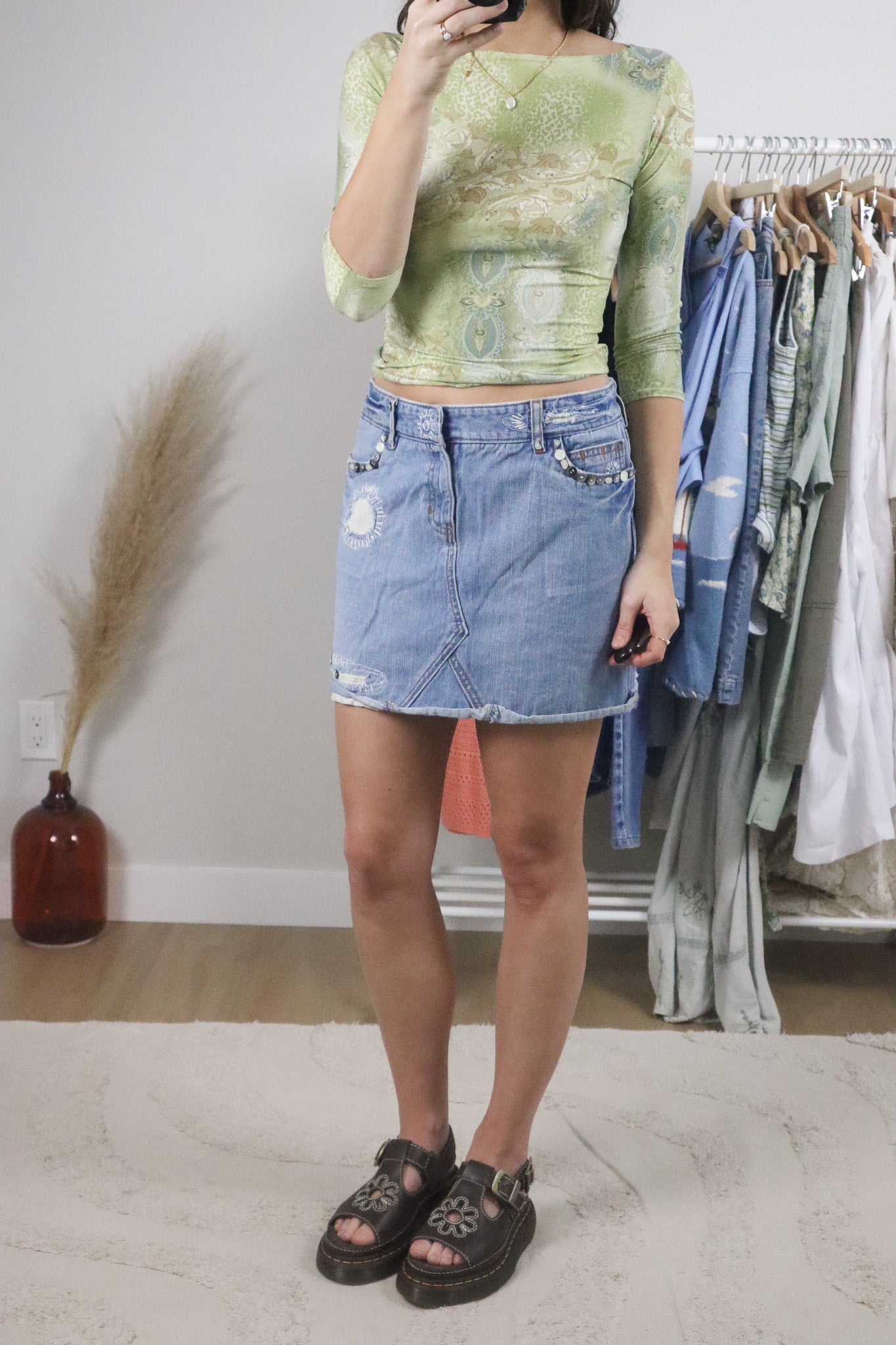 Vintage x Denim Embroidered Denim Mini Skirt (6/8)