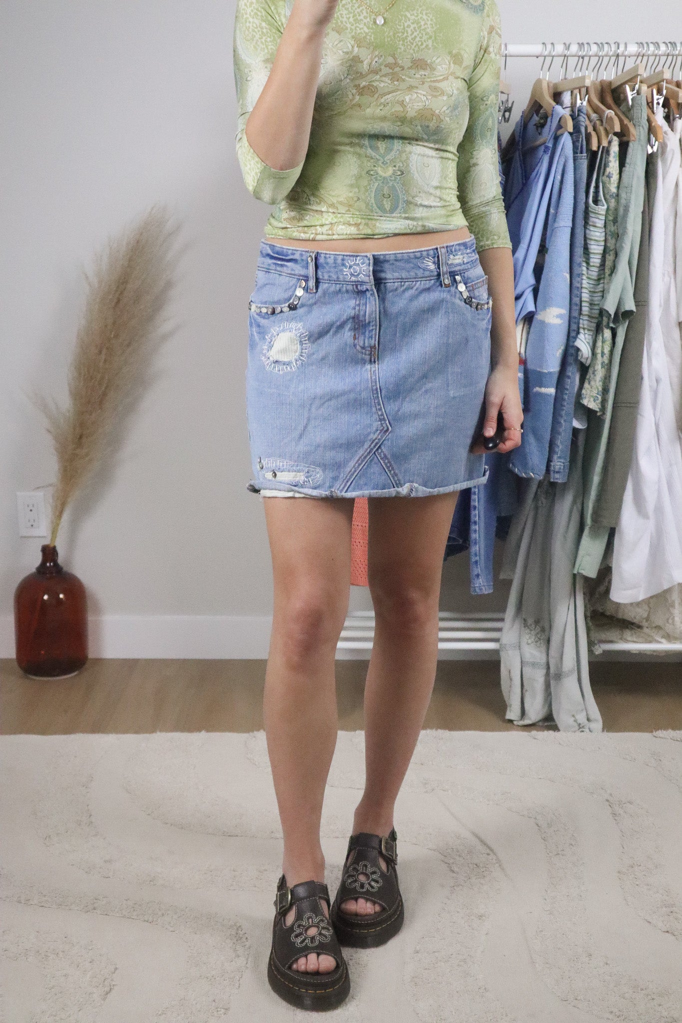 Vintage x Denim Embroidered Denim Mini Skirt (6/8)