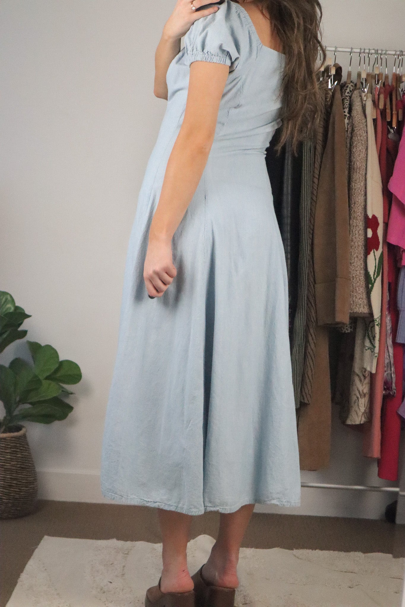 Vintage x Denim Maxi Puff Sleeve Dress (XS)