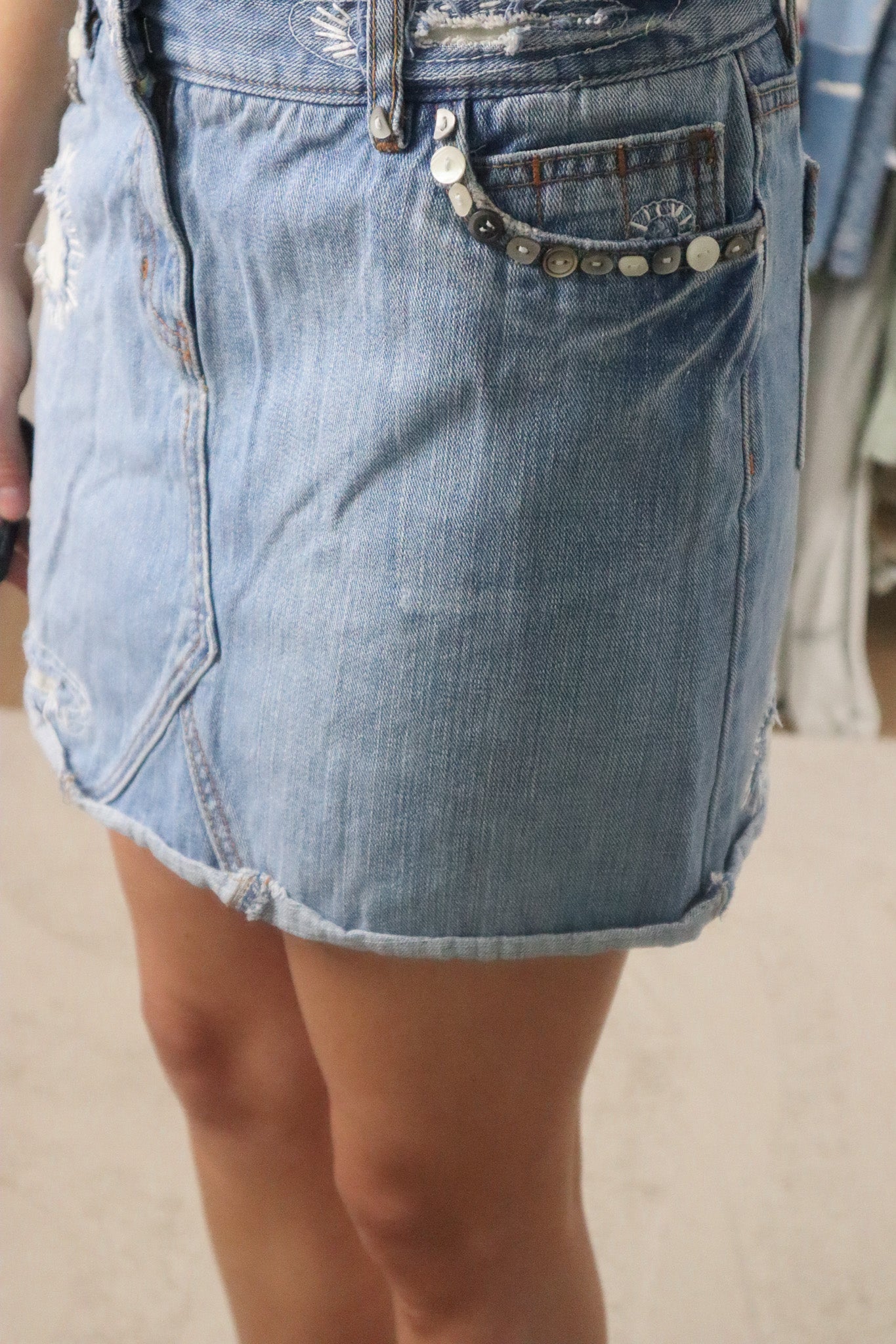 Vintage x Denim Embroidered Denim Mini Skirt (6/8)