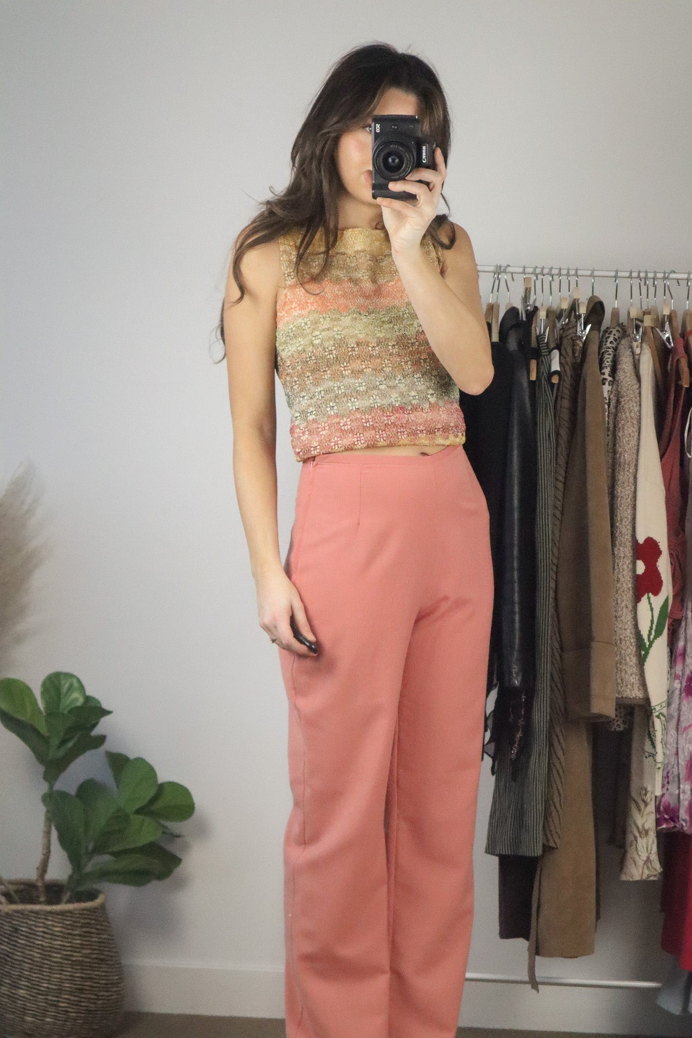 Made in USA x Vintage x Shimmer Boat Neck Tank (M)