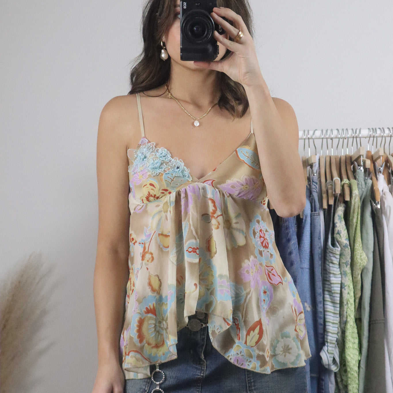 Vintage x Beaded Shimmer Mesh Flowy Tank Top (4/6)