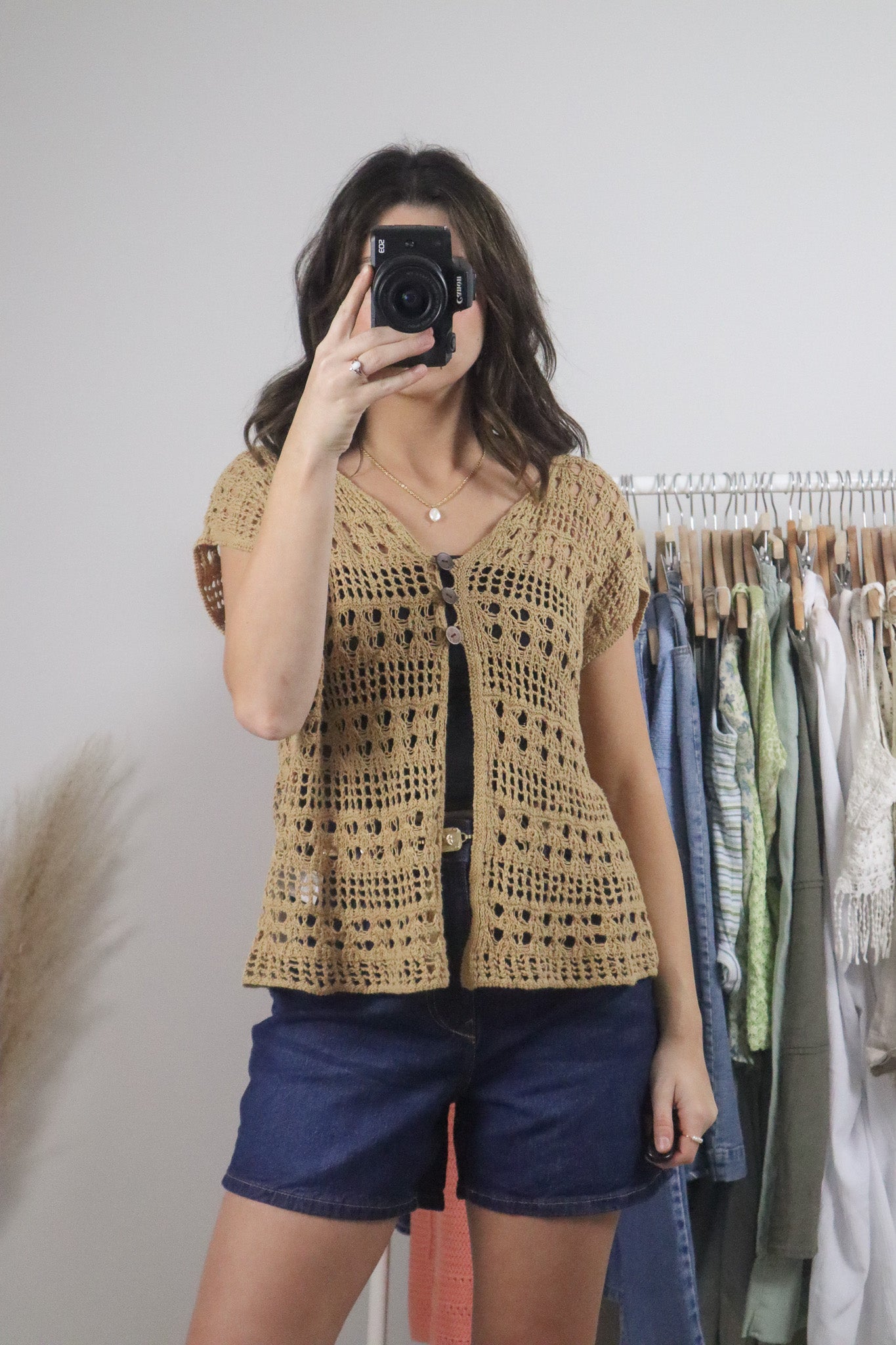 Vintage x Crochet Short Sleeve Knit (M/L)