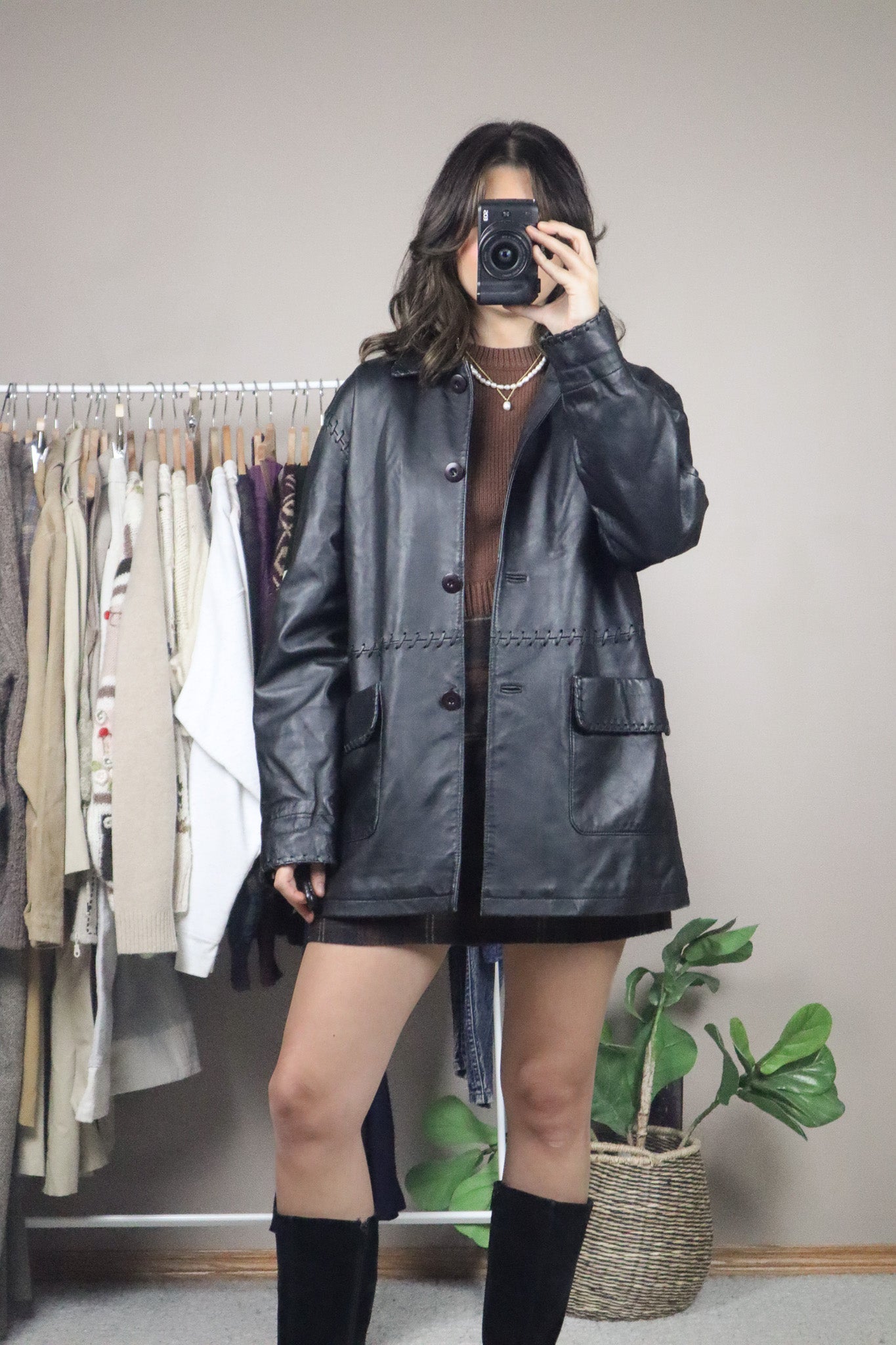 Vintage x Leather Jacket With Stitching (S/M)
