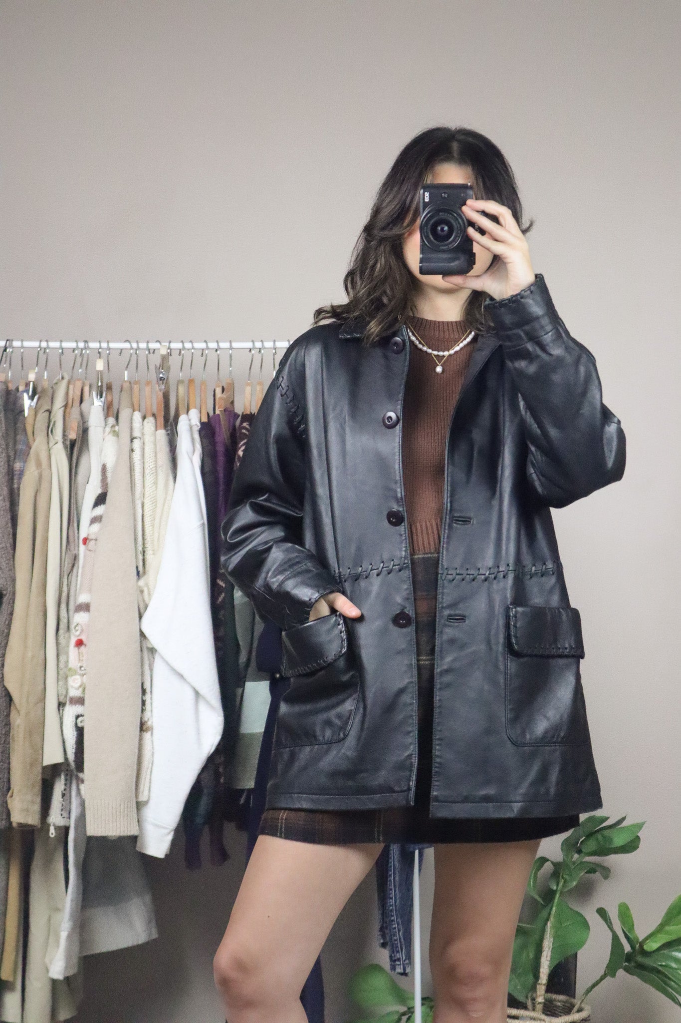 Vintage x Leather Jacket With Stitching (S/M)