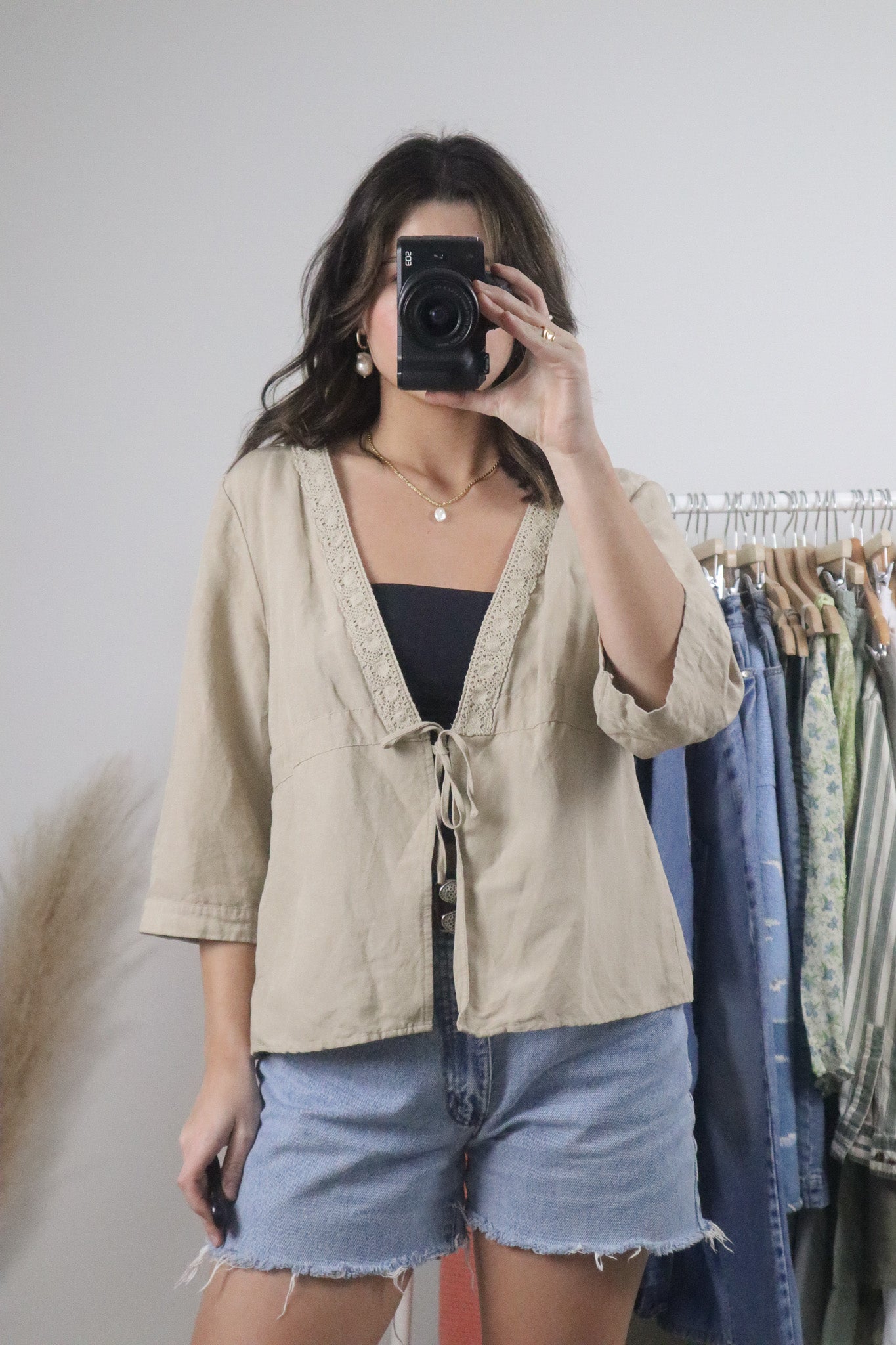 Vintage x Linen Blend Tie Top (XL)