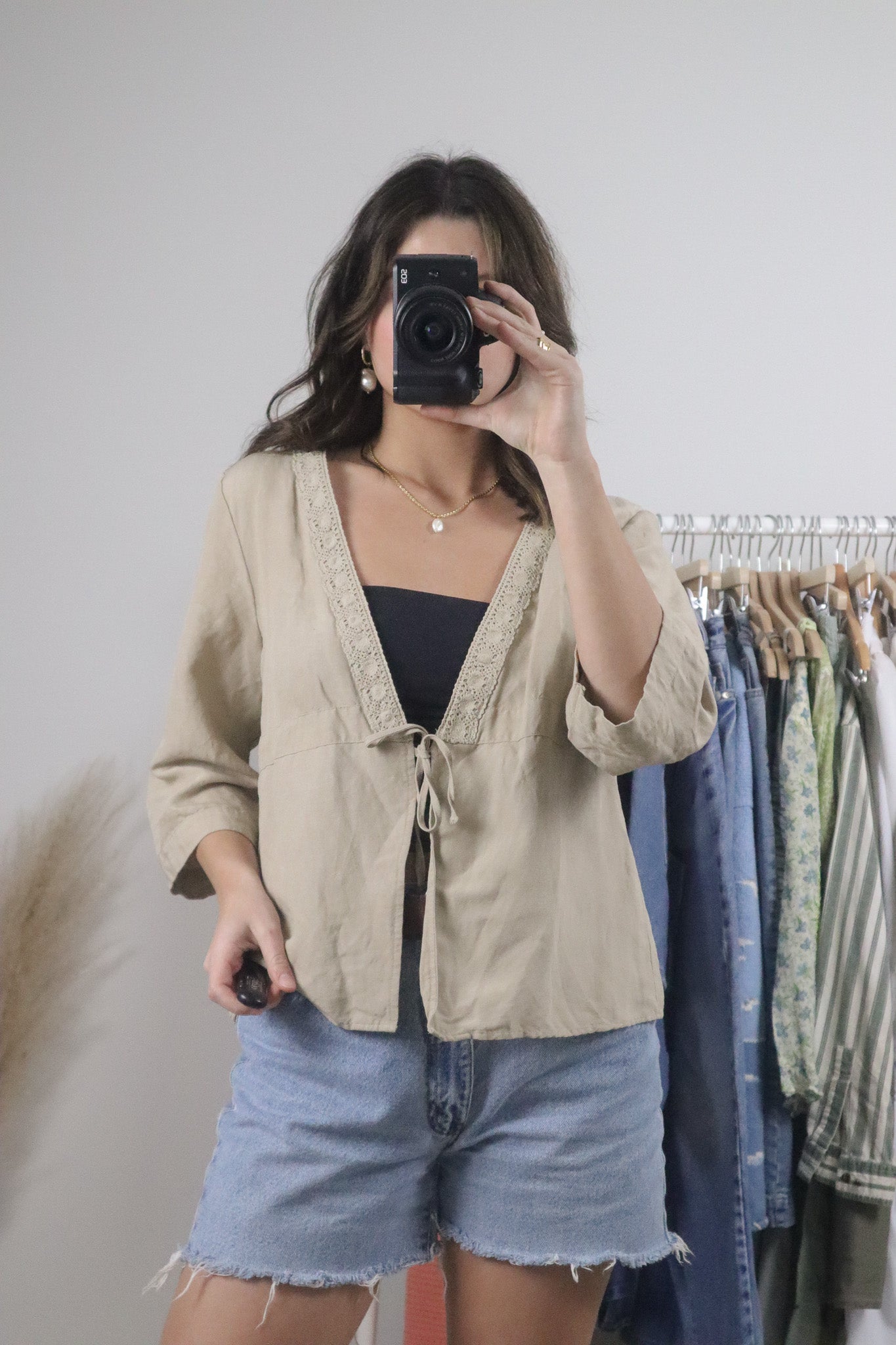 Vintage x Linen Blend Tie Top (XL)