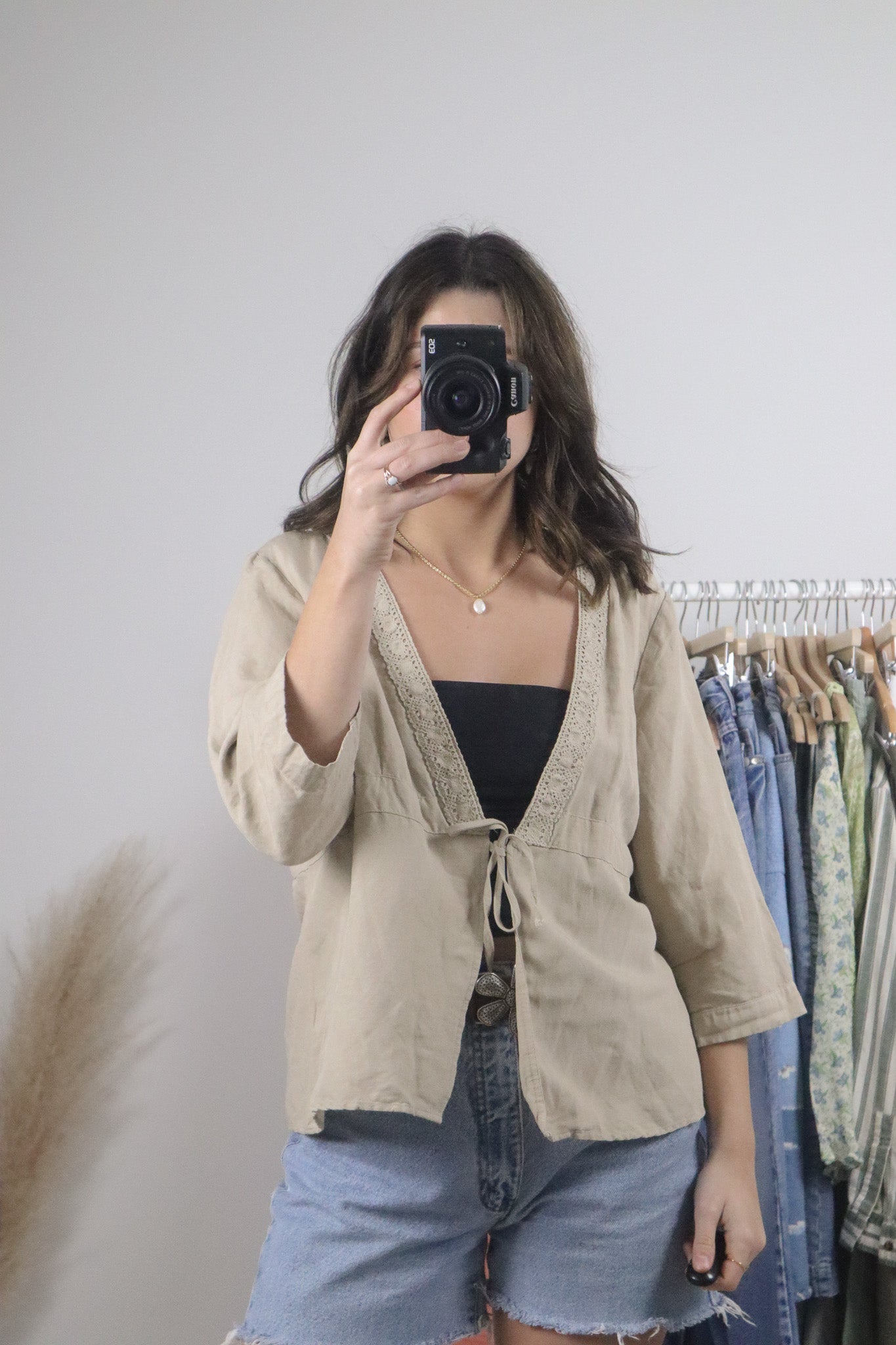 Vintage x Linen Blend Tie Top (XL)