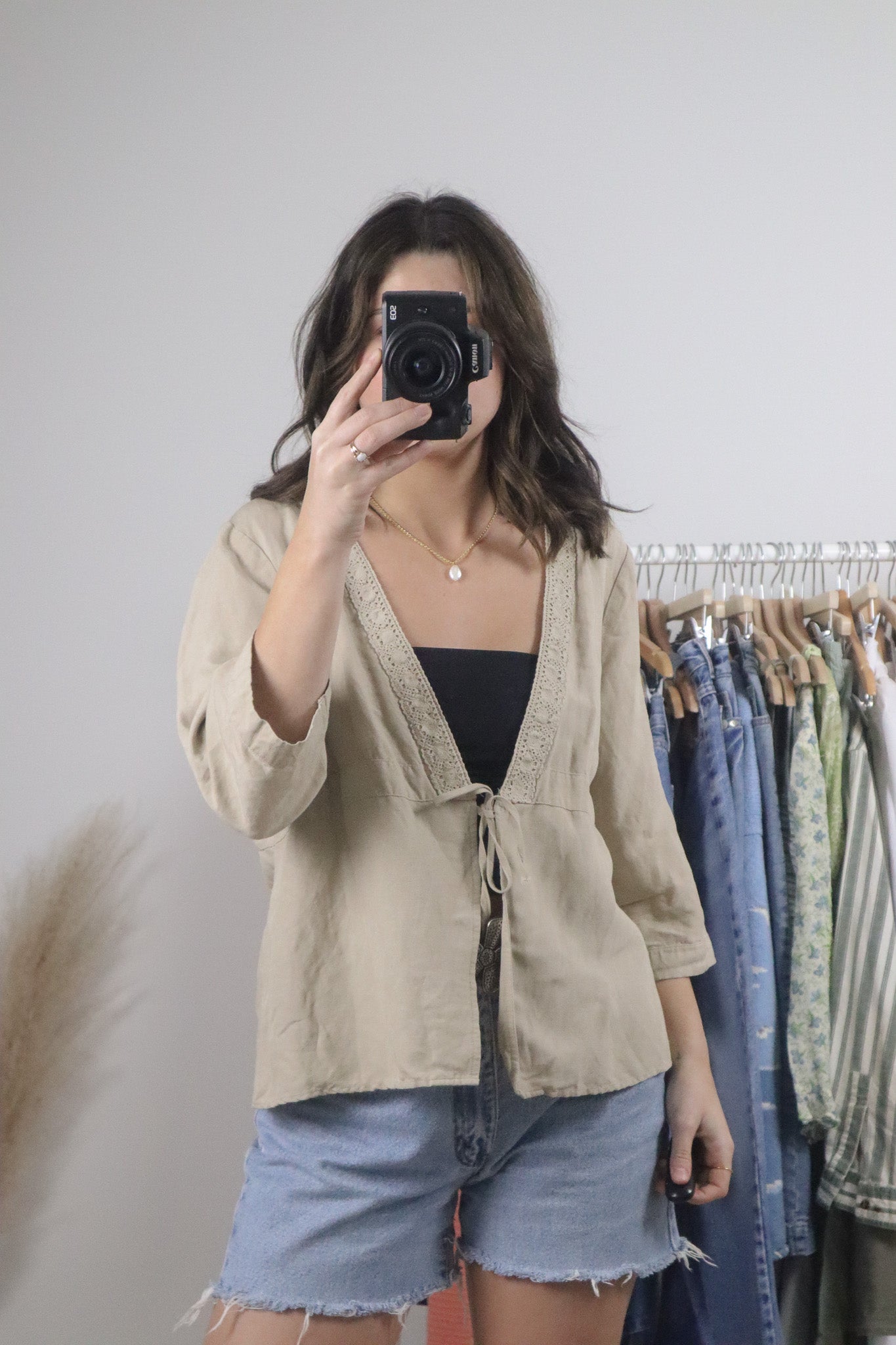 Vintage x Linen Blend Tie Top (XL)