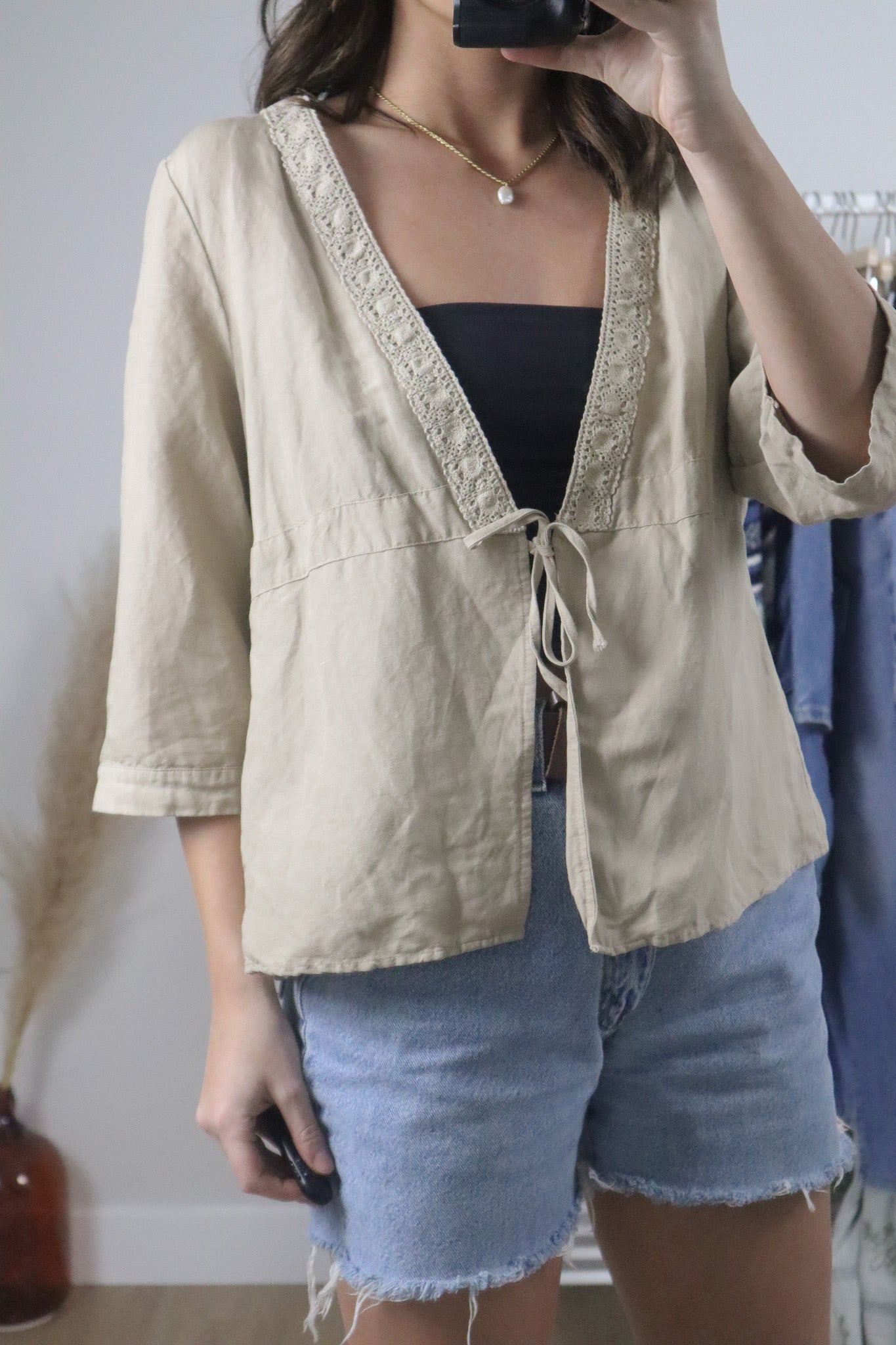 Vintage x Linen Blend Tie Top (XL)