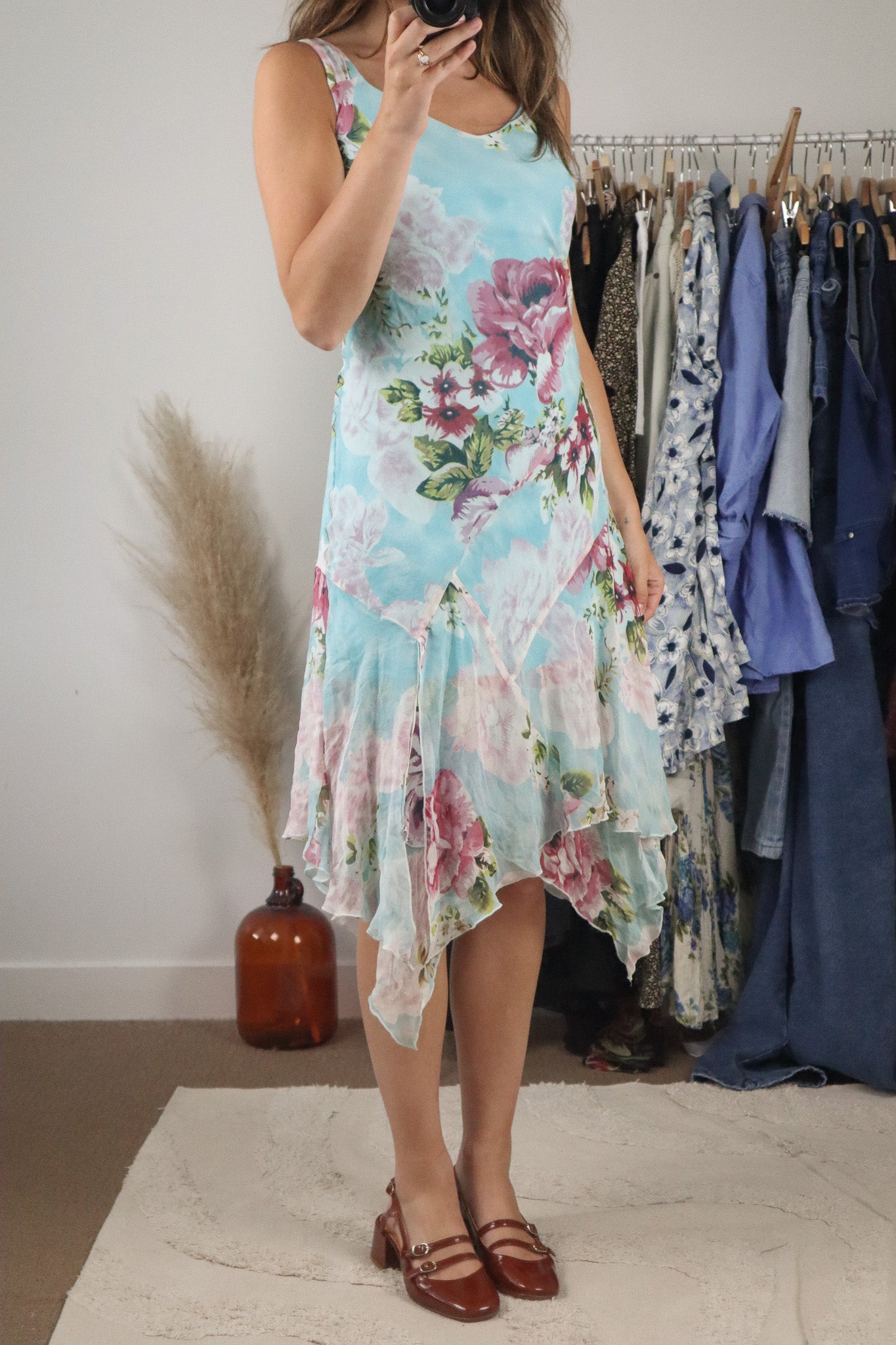 Vintage x Silk Floral Midi Dress (M)