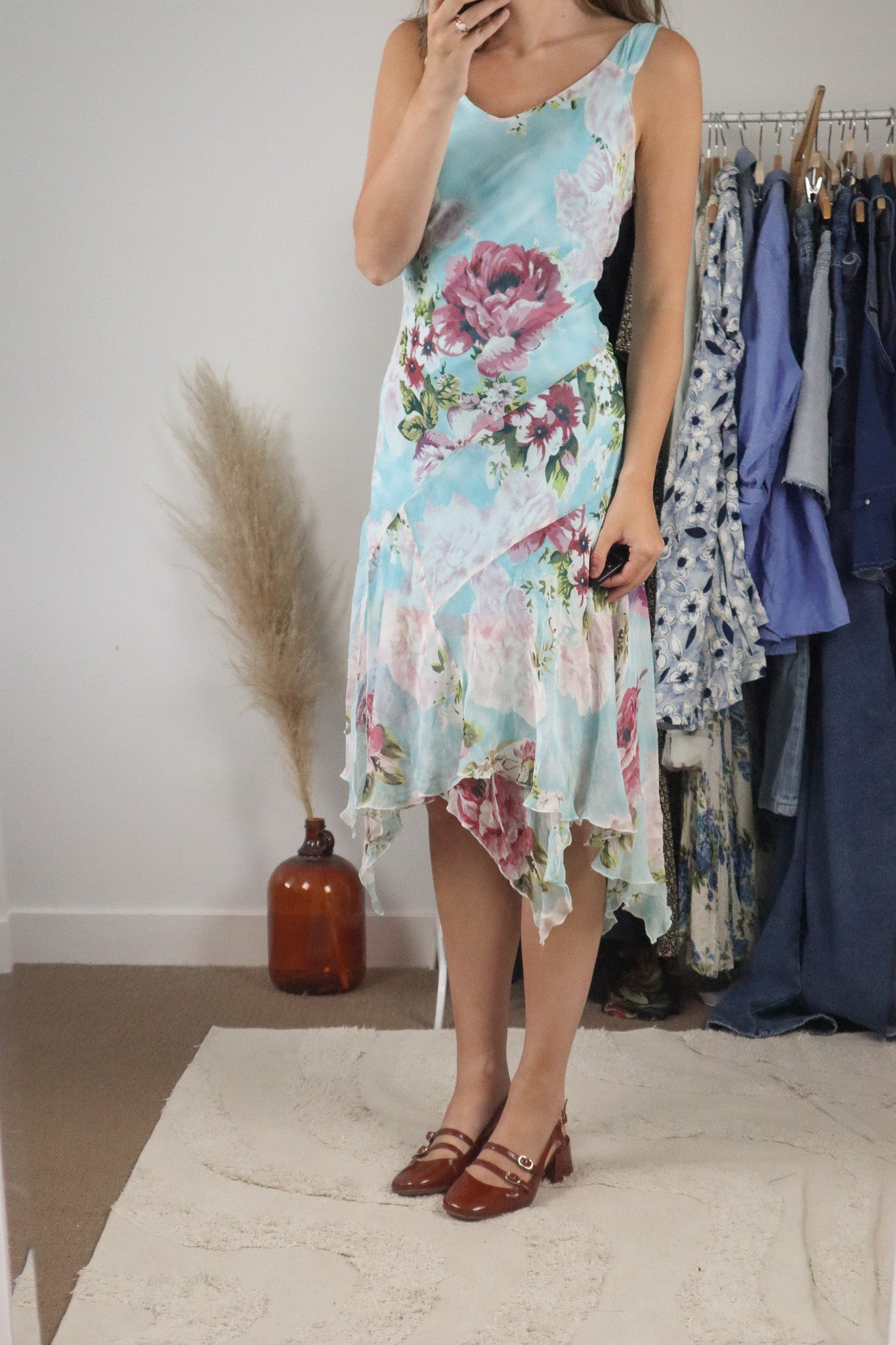 Vintage x Silk Floral Midi Dress (M)