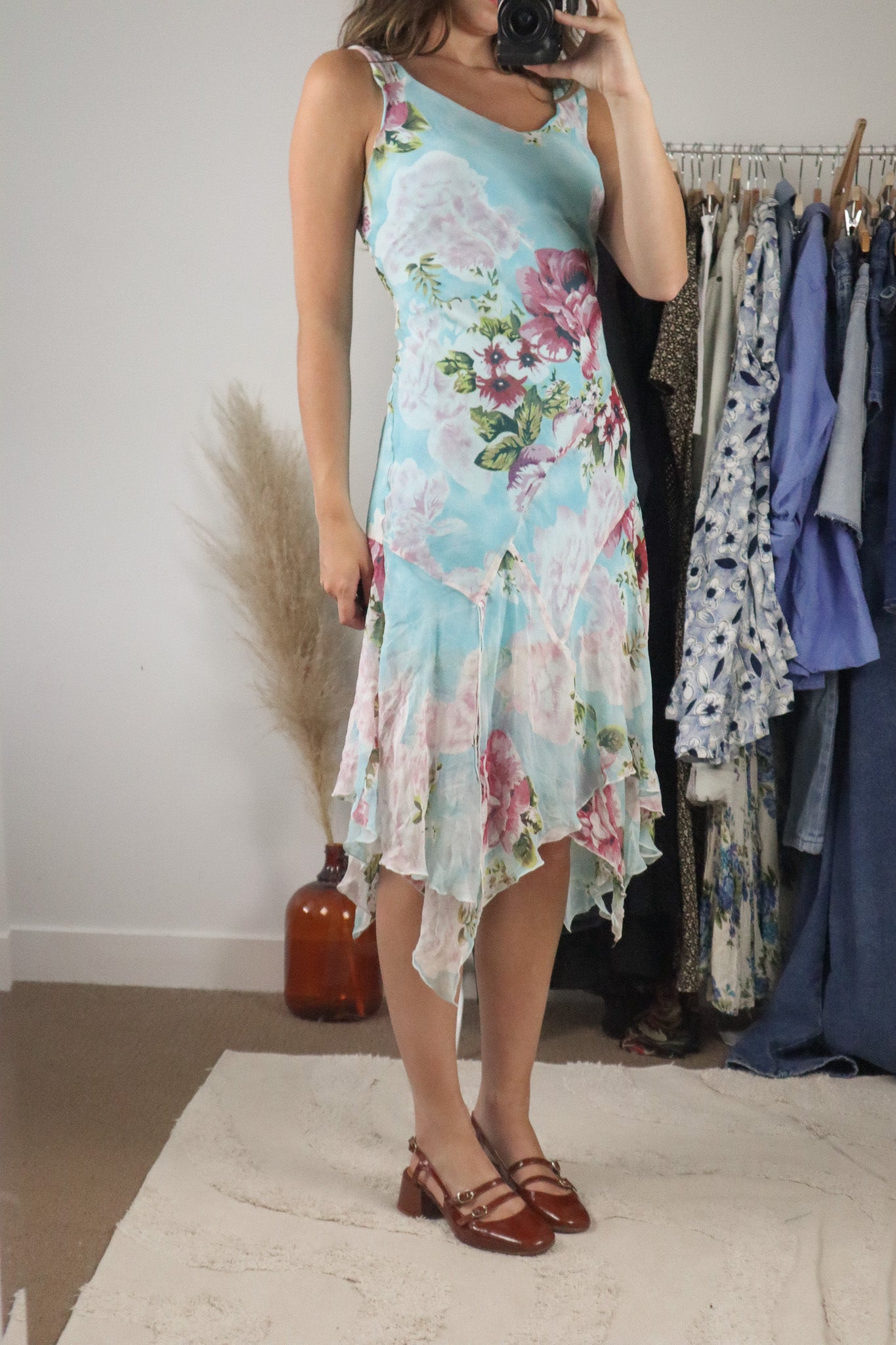 Vintage x Silk Floral Midi Dress (M)