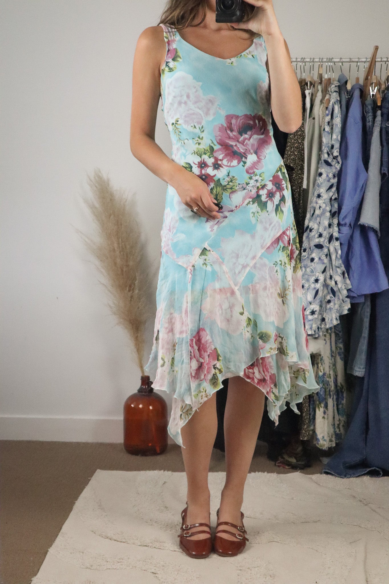 Vintage x Silk Floral Midi Dress (M)